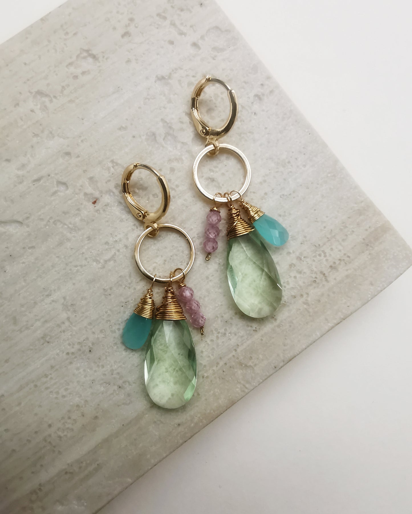 ARANIS - Green Amethyst Gemstone Cluster Dangle Earrings.