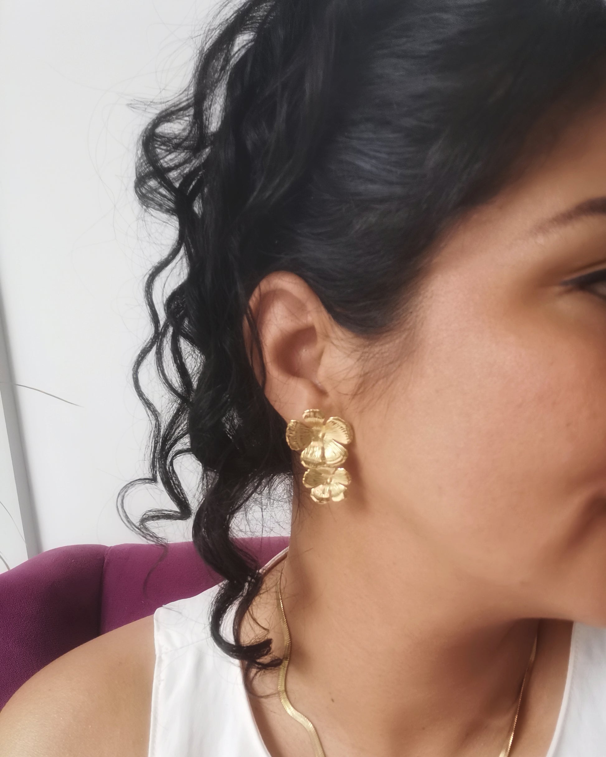 KAORI- Cherry Blossom Floral Gold Plated Statement Stud Earrings. - Vinta Shop