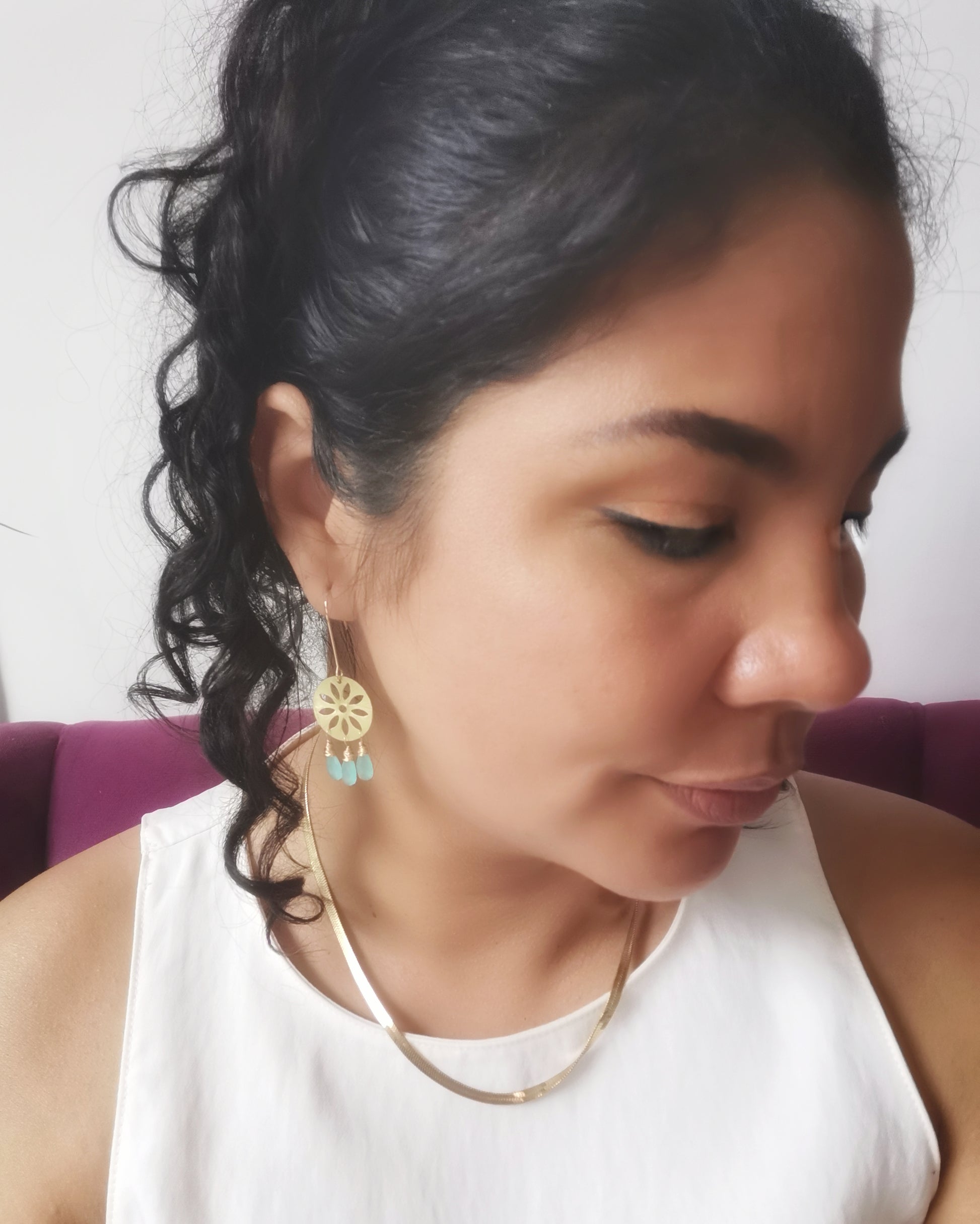 MARGARITA - Aqua Chalcedony Dangling Earrings - Vinta Shop