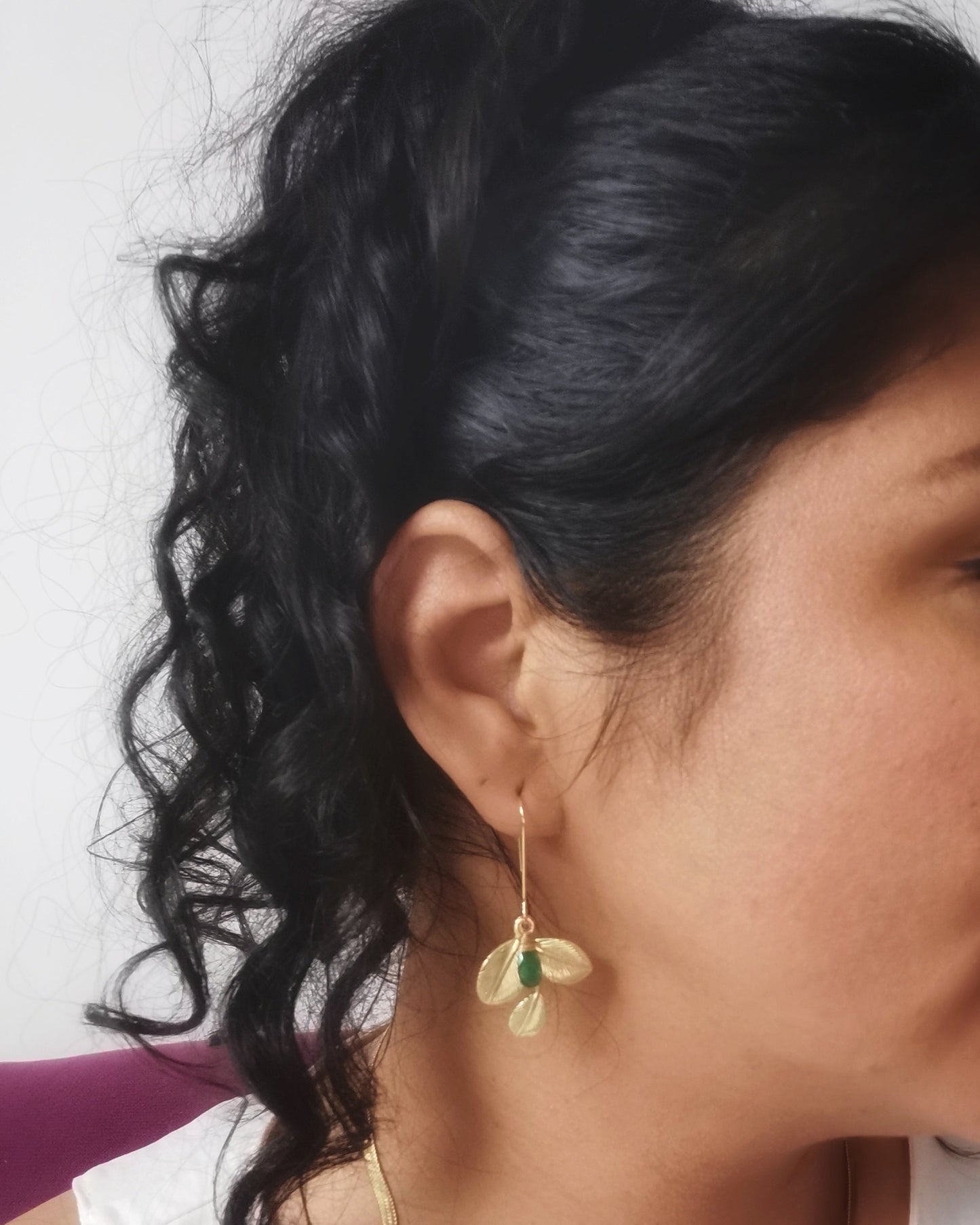 OLIVIA - Green Onyx Olive Branch Dangle Earrings - Vinta Shop