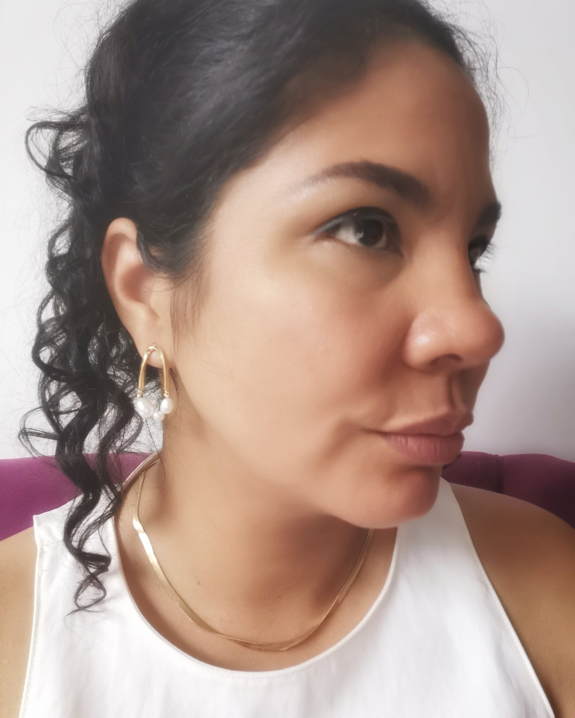 IVONNE - Freshwater Pearl Gold Plated Stud Earrings. - Vinta Shop