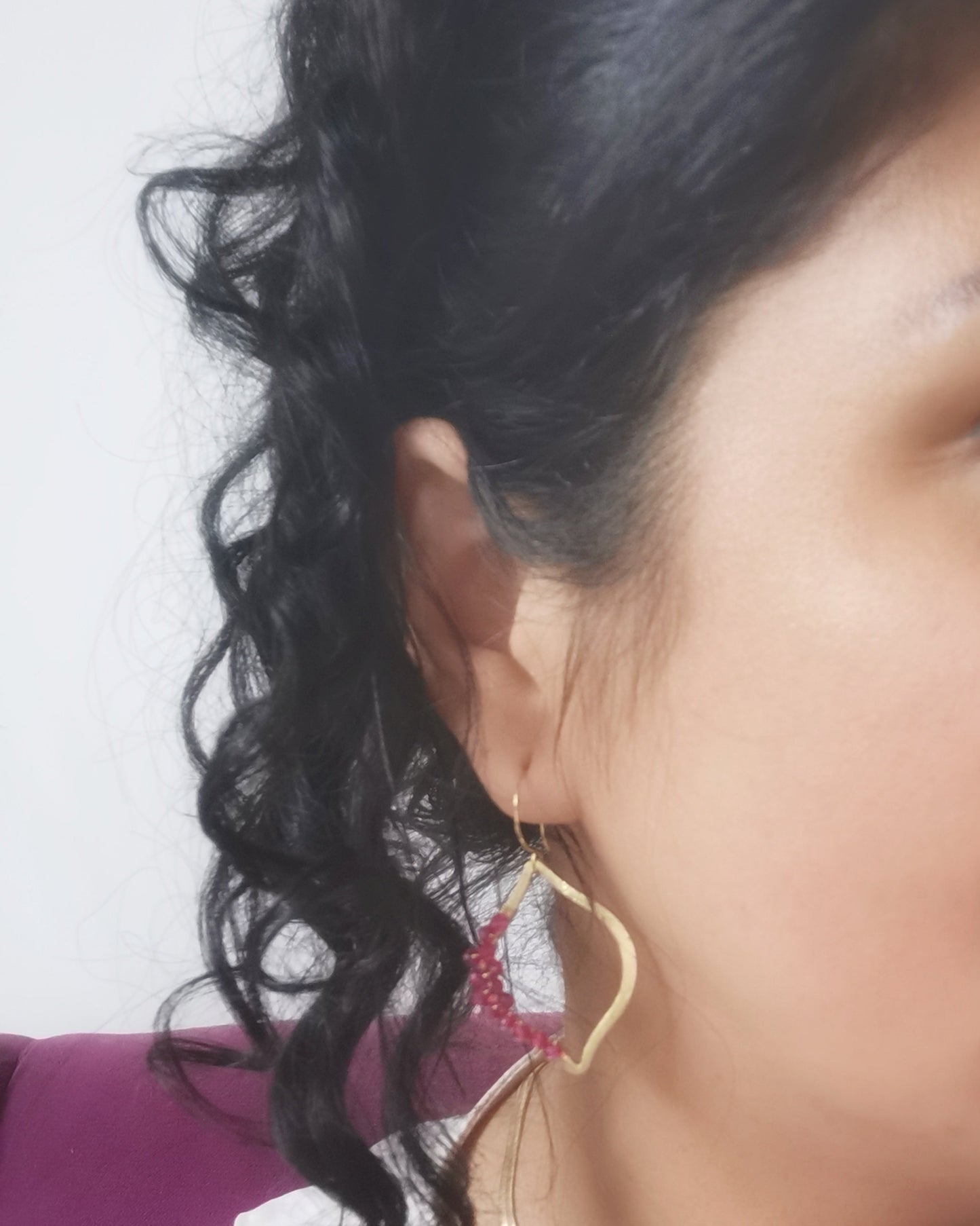 Pink Tourmaline Gold Brushed Marquise Frame Earrings with Wrapped Gemstones - Vinta Shop