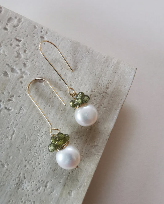 AURA - Green Cubic Zirconia Pearl Earrings.
