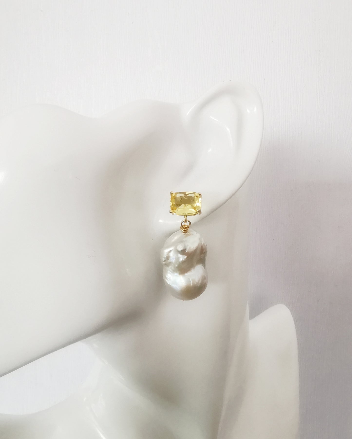 Baroque Freshwater Pearl Drop Earrings with Yellow Crystal Stud - Vinta Shop