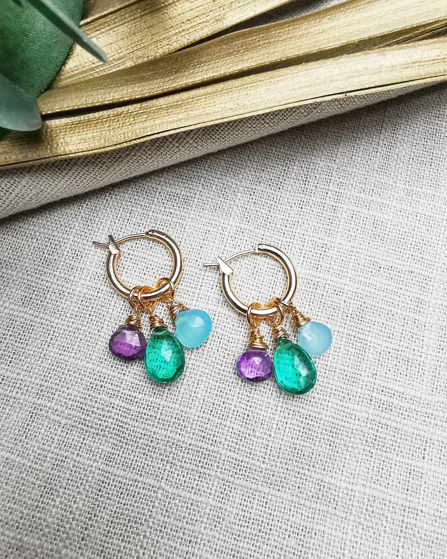 Detachable Multi-gemstone Hoop Earrings.