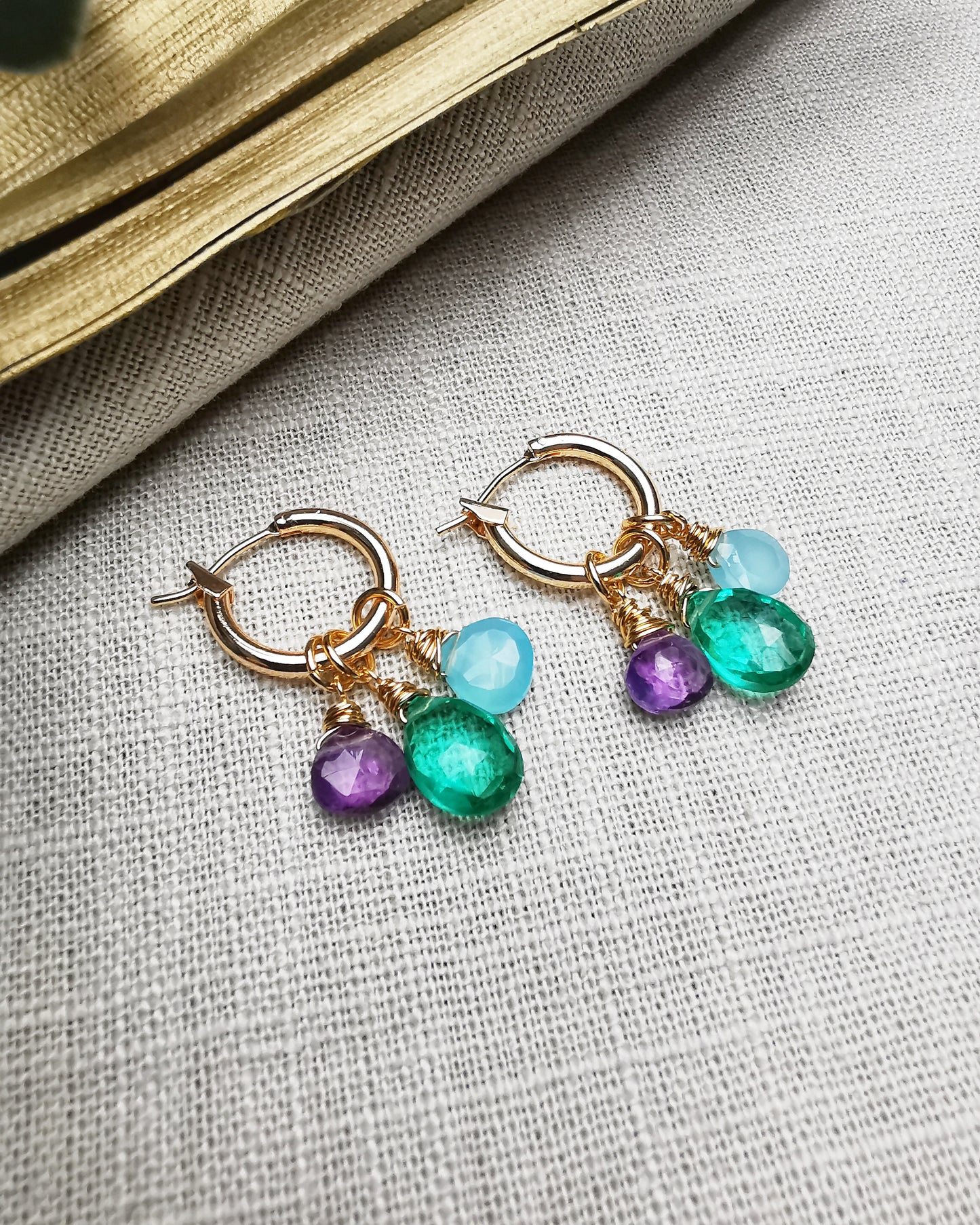 Detachable Multi-gemstone Hoop Earrings.