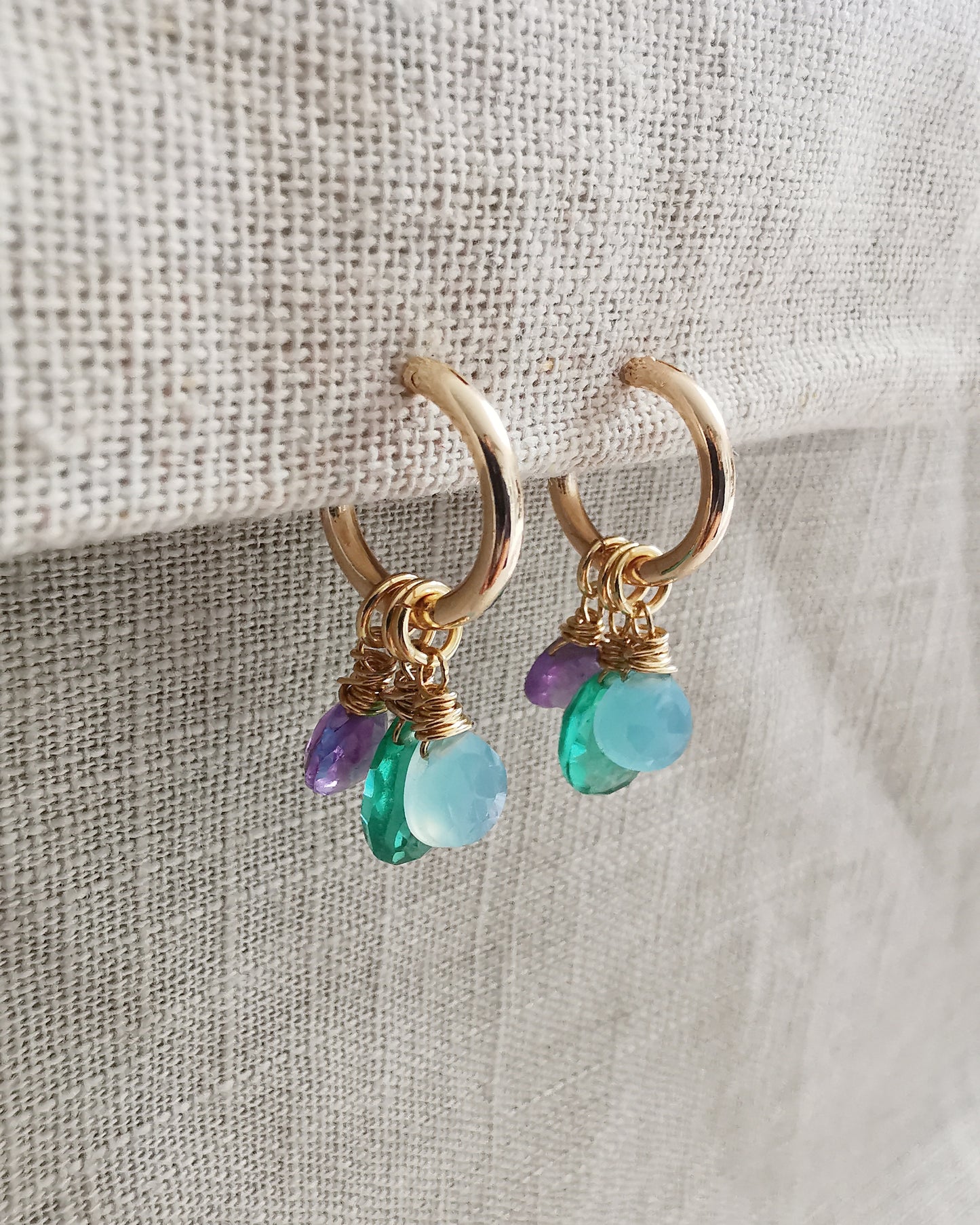 Detachable Multi-gemstone Hoop Earrings.