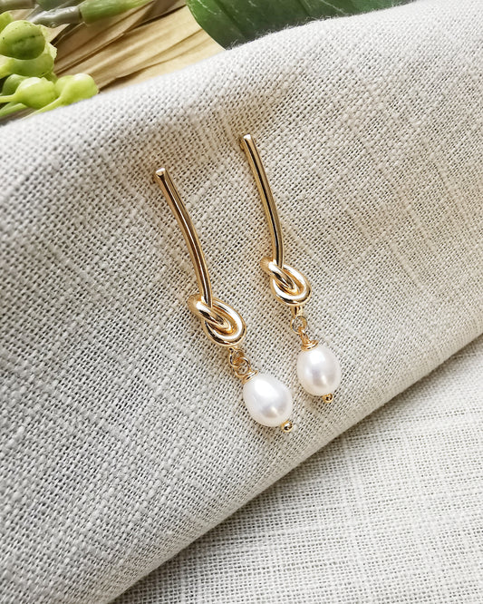Long Drop Knot Pearl Earrings - Vinta Shop