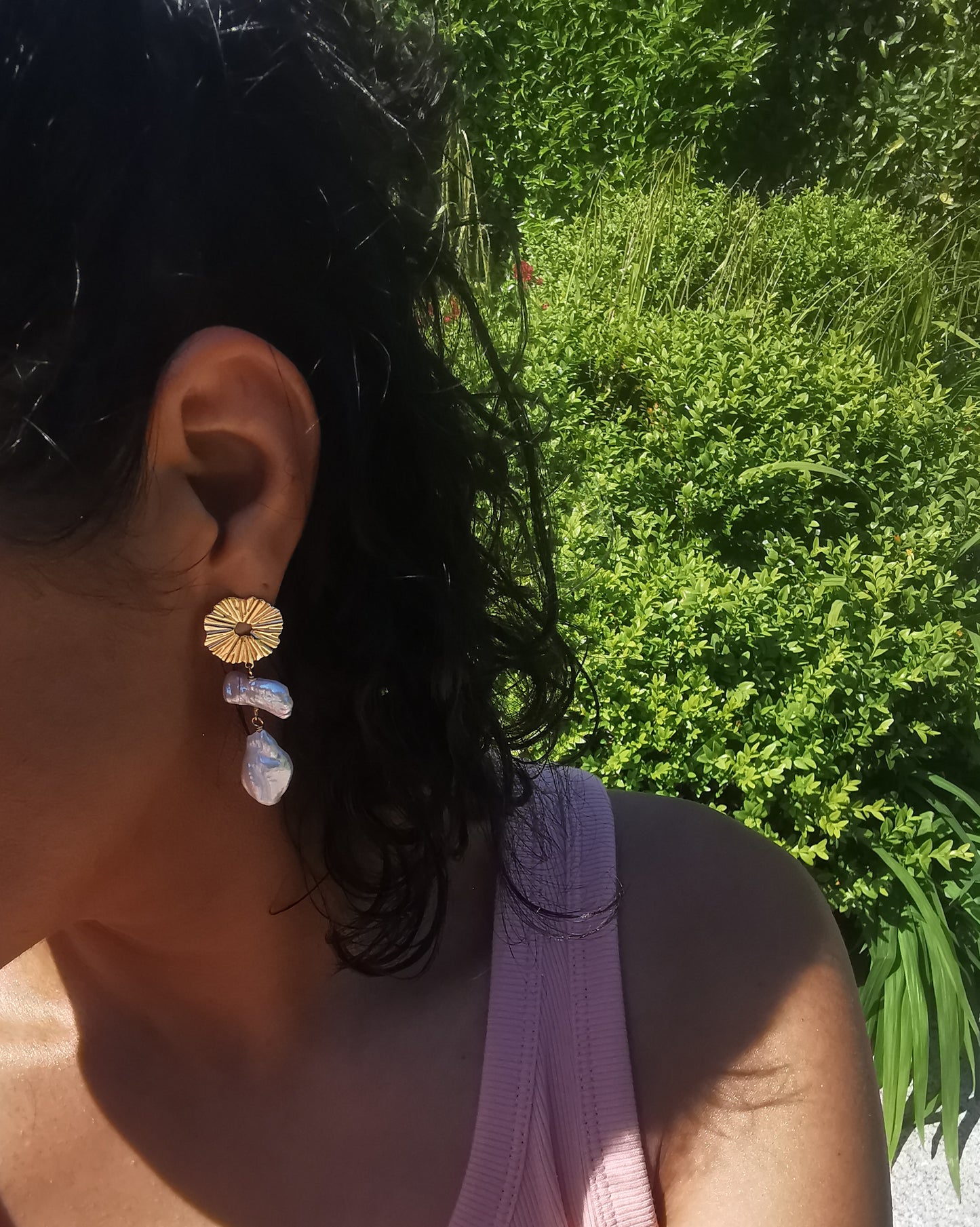 Double Drop Pearl Stud Earrings - Vinta Shop