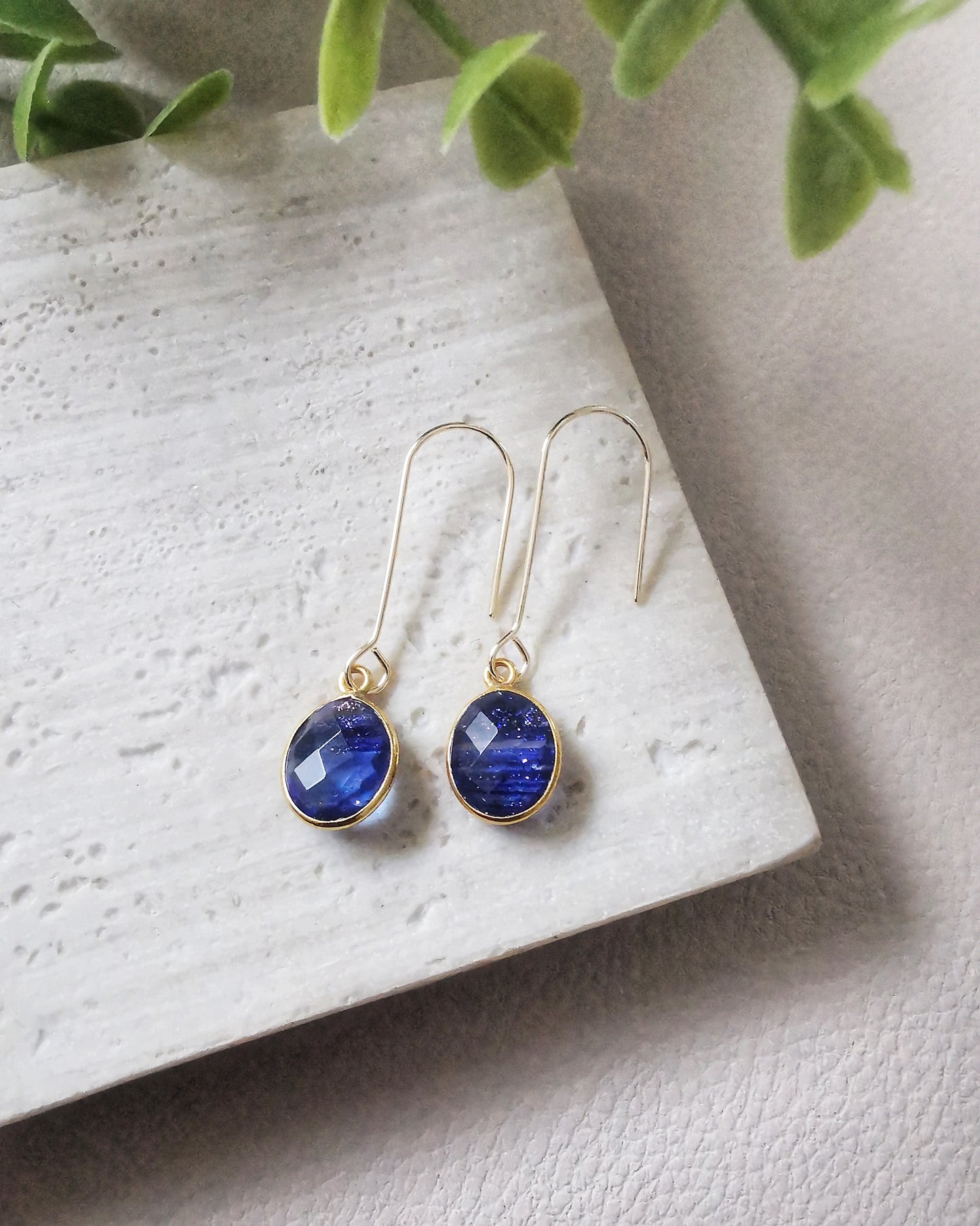 Blue Copper-Infused Oval Gemstone Earrings
