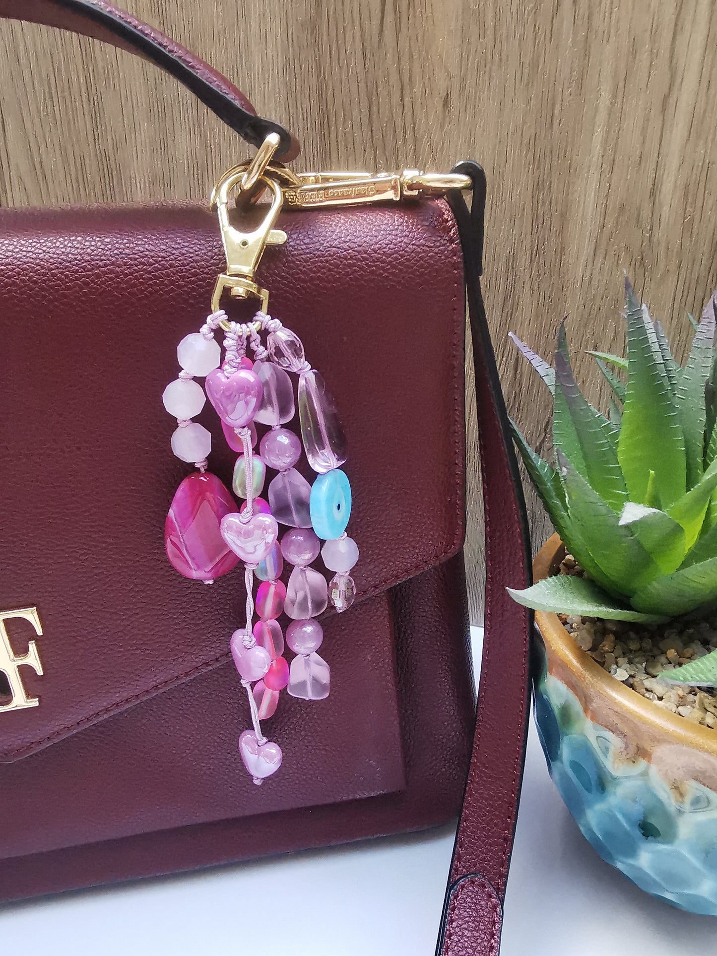 Pink & Purple Gemstone Bag Charm – Feminine & Fun