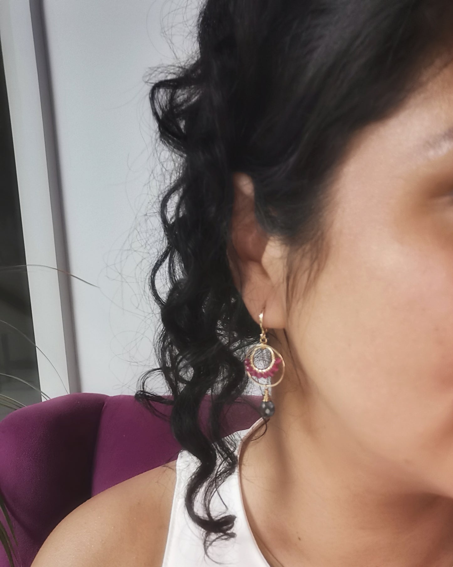 LORI - Geometric Dangle Earrings with Gemstones. - Vinta Shop