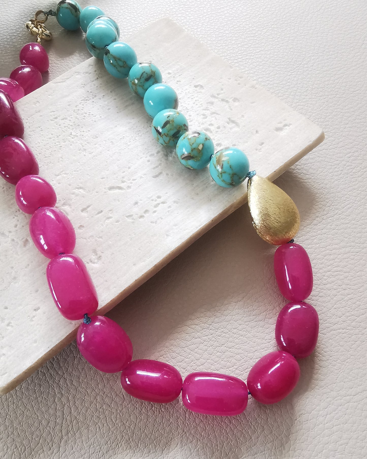 Mismatched Hot Pink and Turquoise Statement Necklace