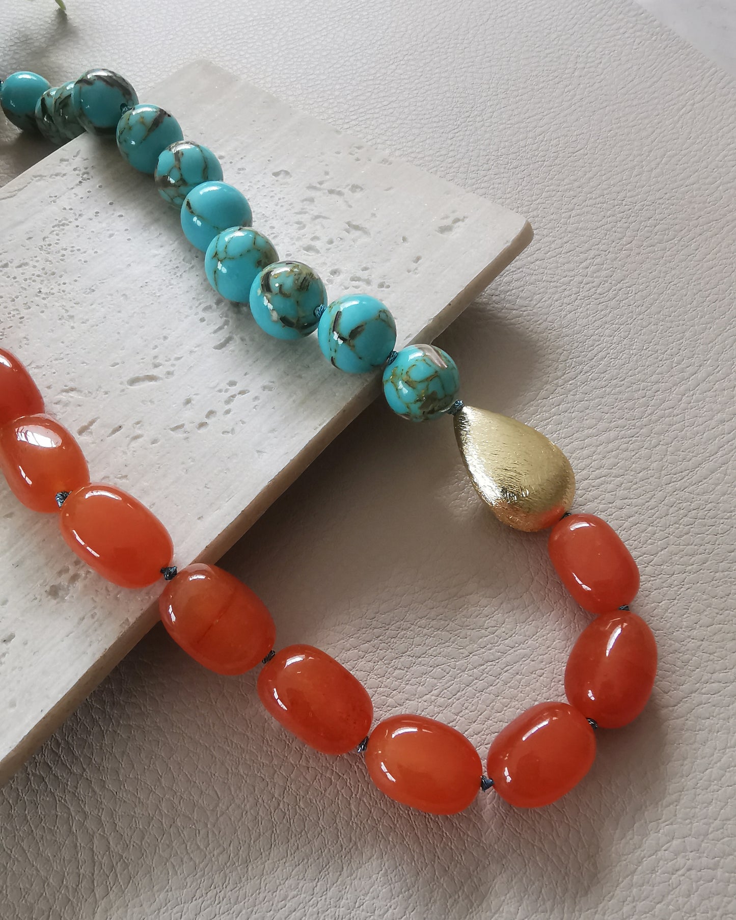 Mismatched Orange and Turquoise Statement Necklace