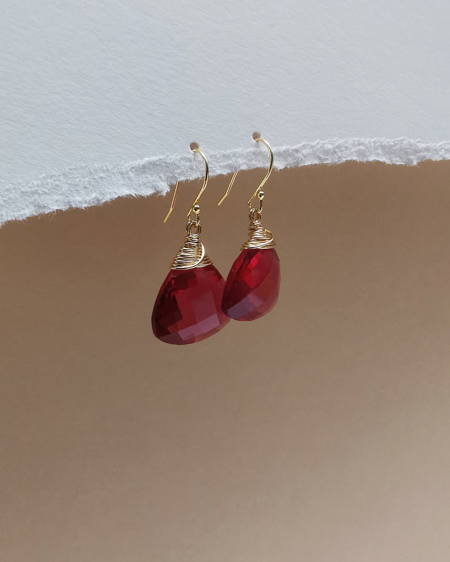 Red Quartz Trillion Gemstone Earrings