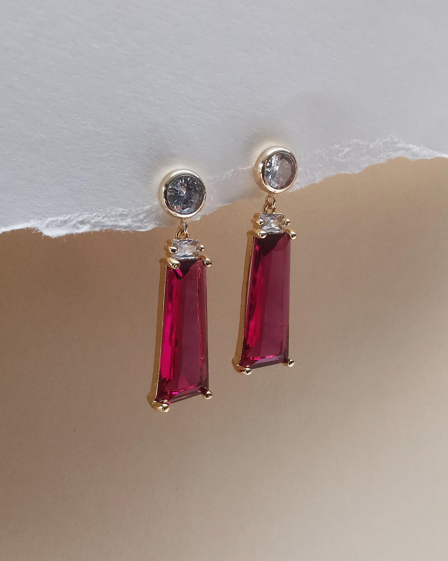 Red-Pink Crystal Earrings with CZ Stud
