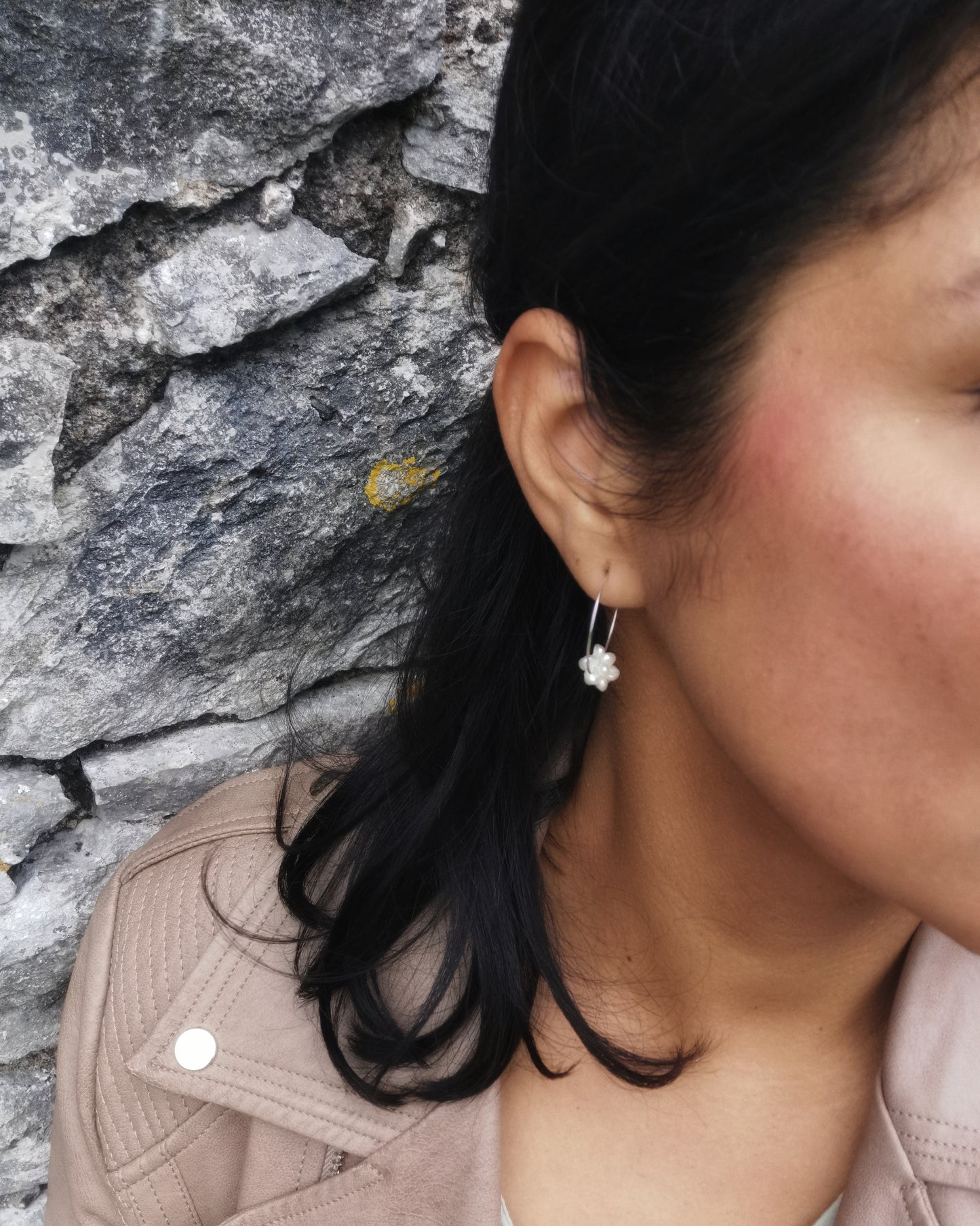 925 Sterling Silver Hoop earrings with Dainty Cluster Pearls