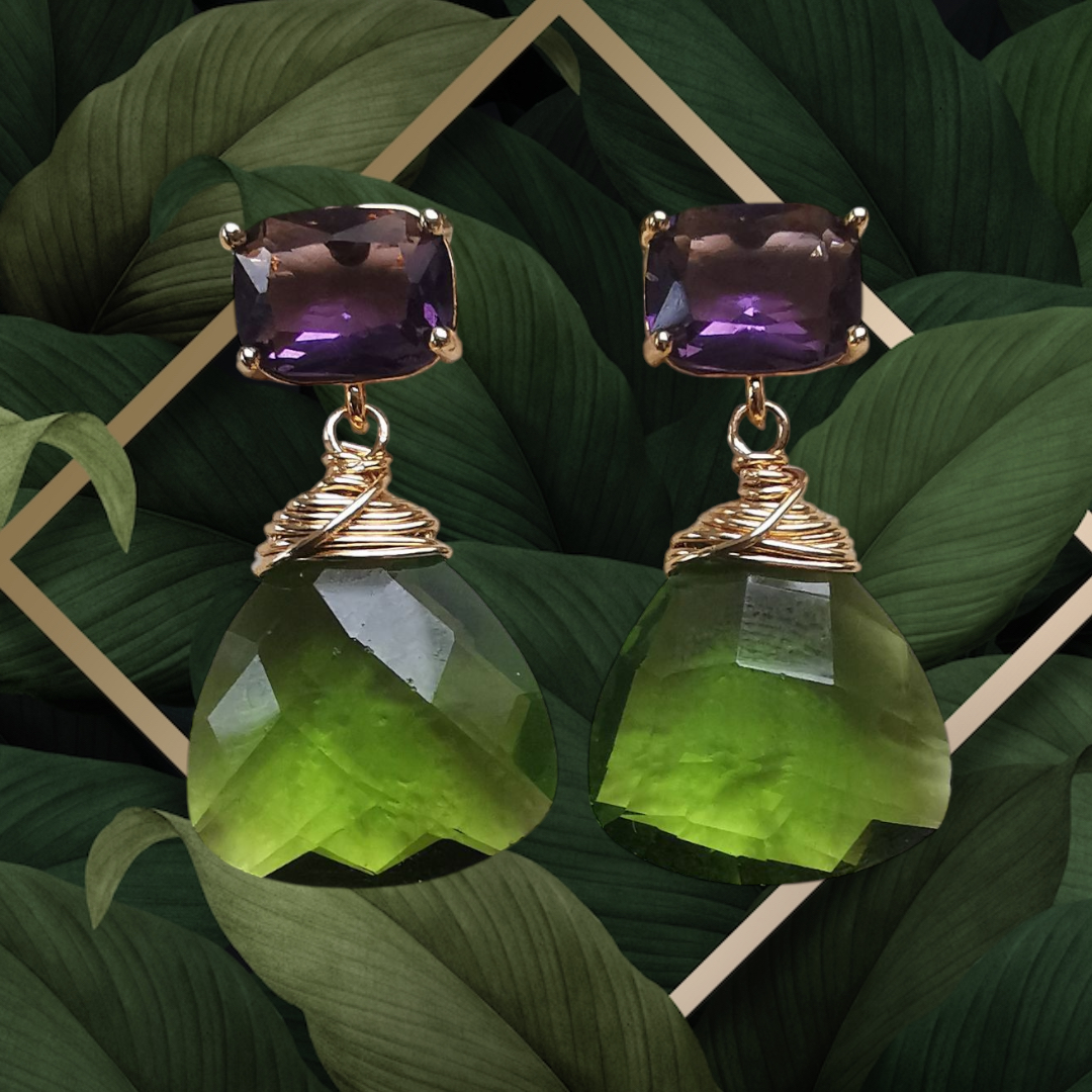 Purple and Peridot Trillion Gemstone Drop