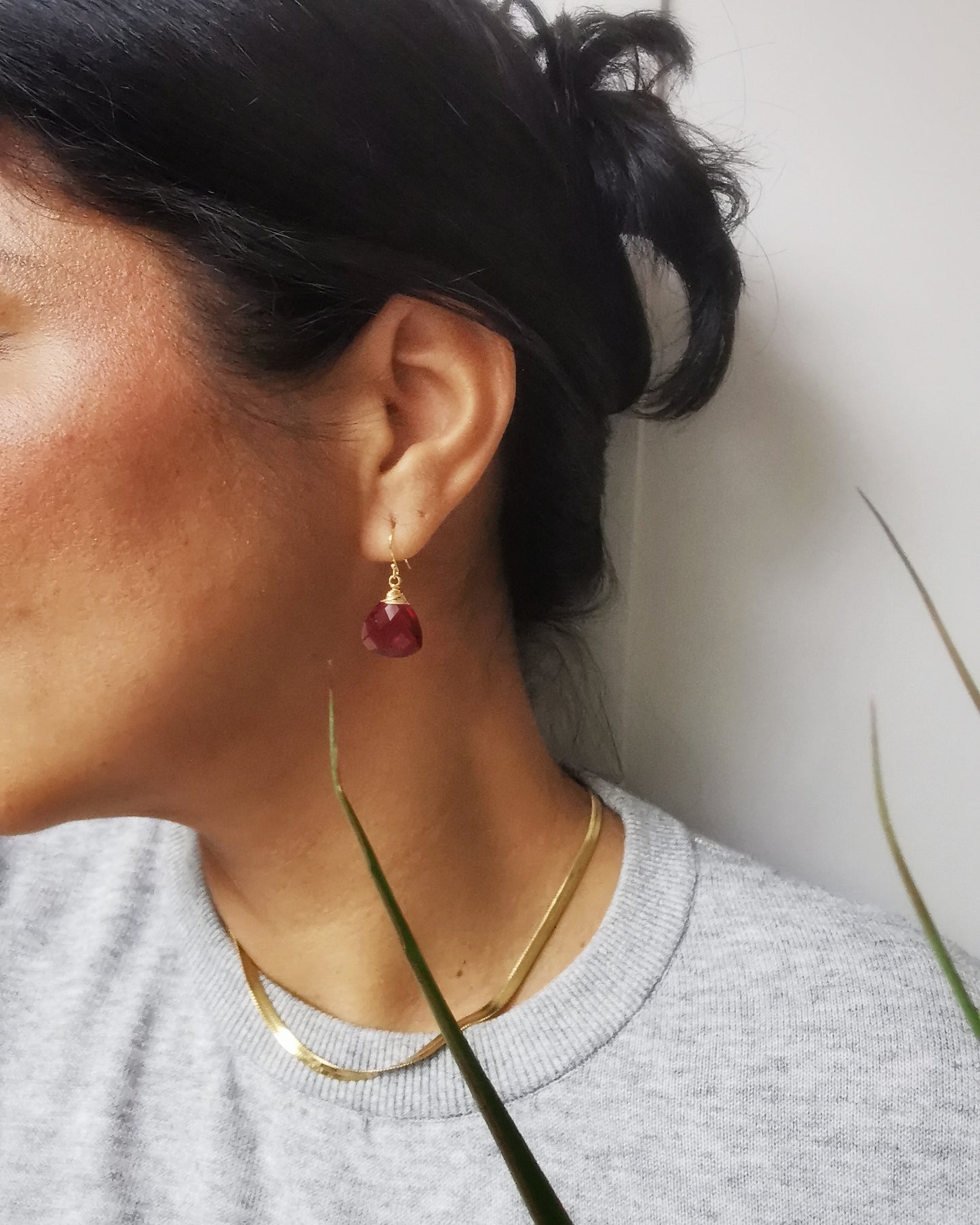 Red Quartz Trillion Gemstone Earrings