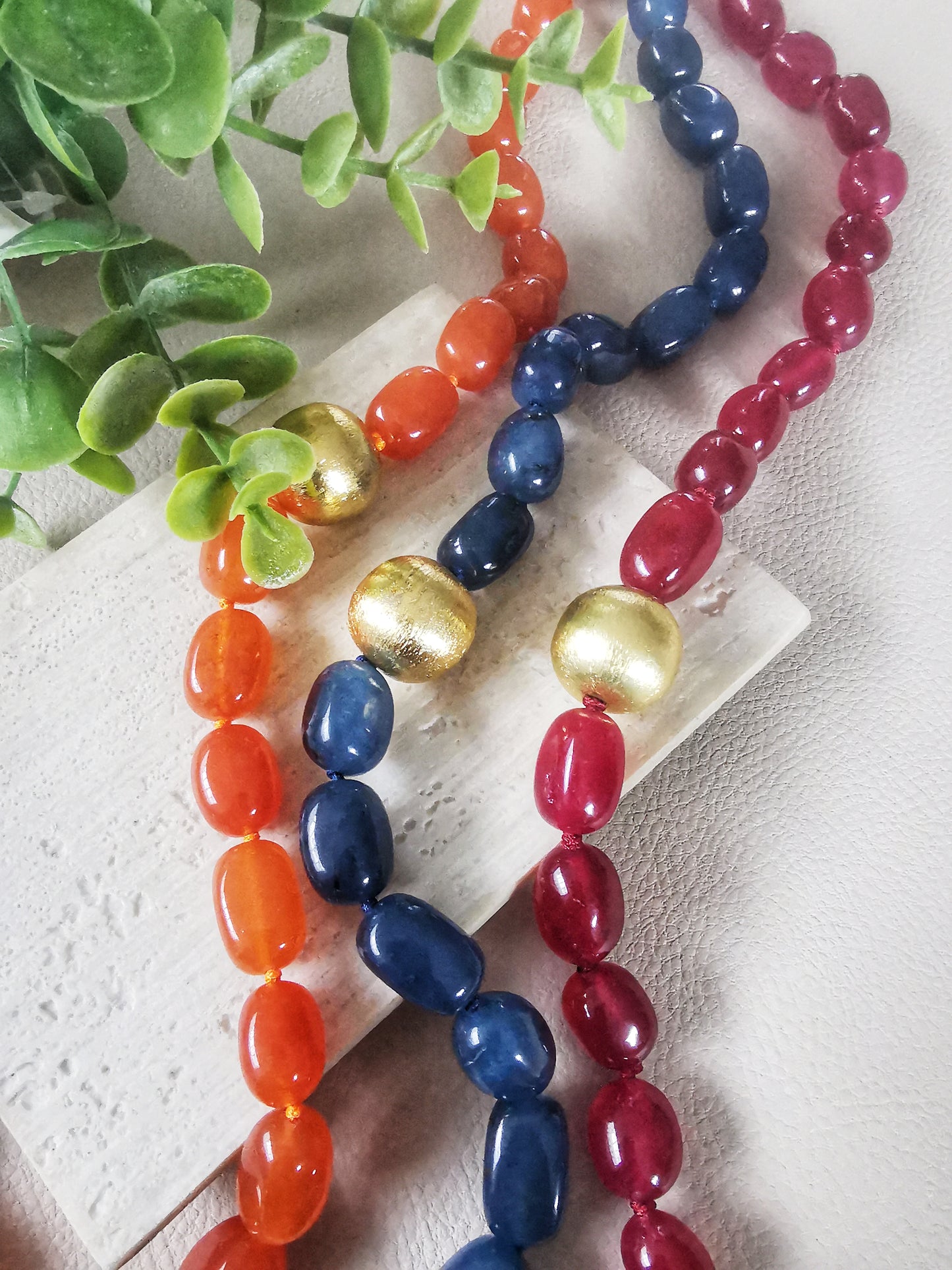 Navy Statement Chalcedony Necklace with a single gold brushed bead.