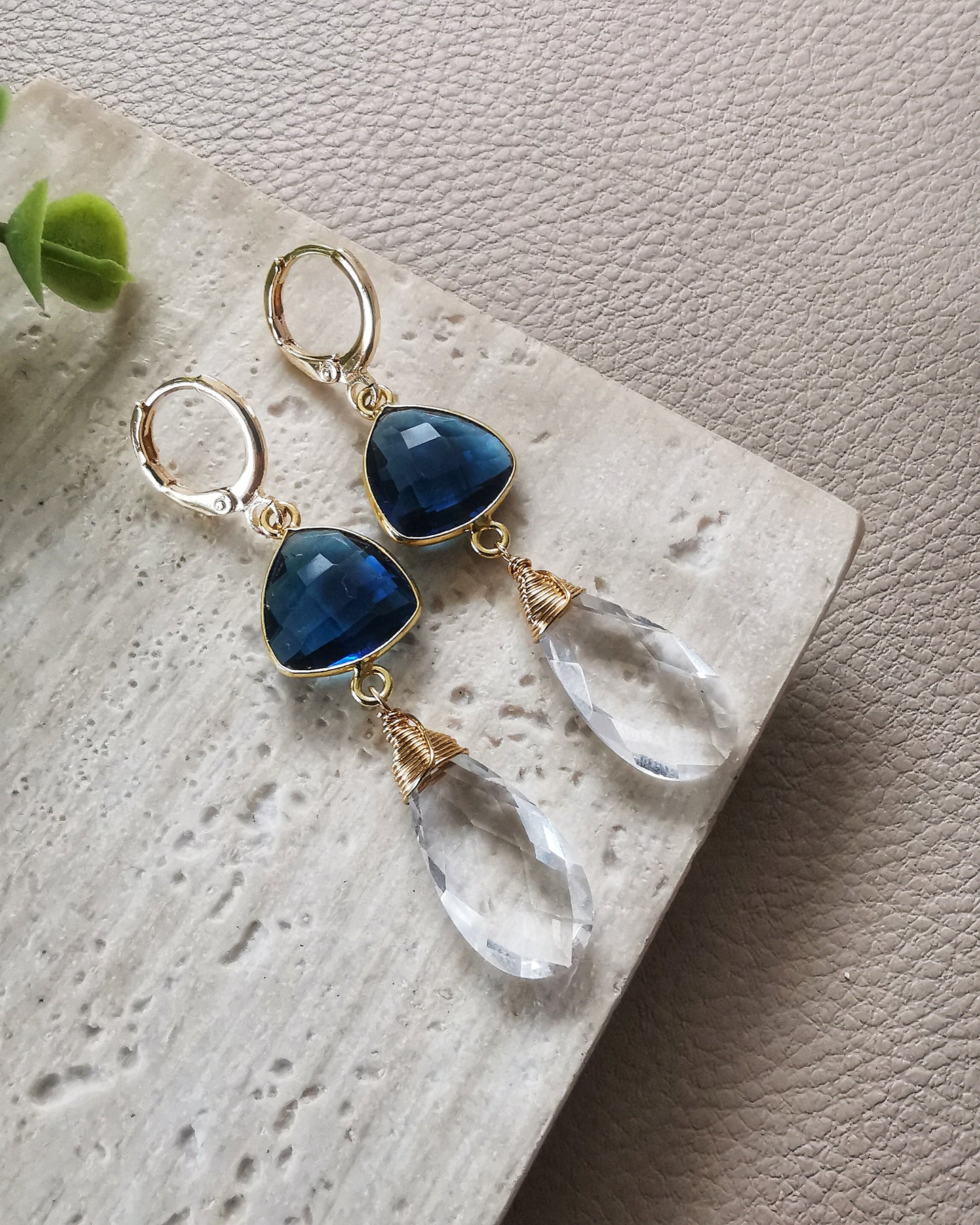London Blue Topaz and Clear Quartz Drop Earrings