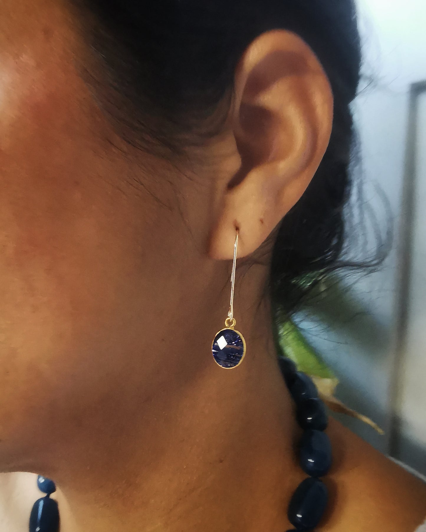 Blue Copper-Infused Oval Gemstone Earrings