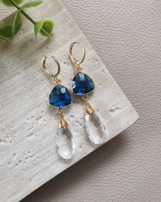 London Blue Topaz and Clear Quartz Drop Earrings