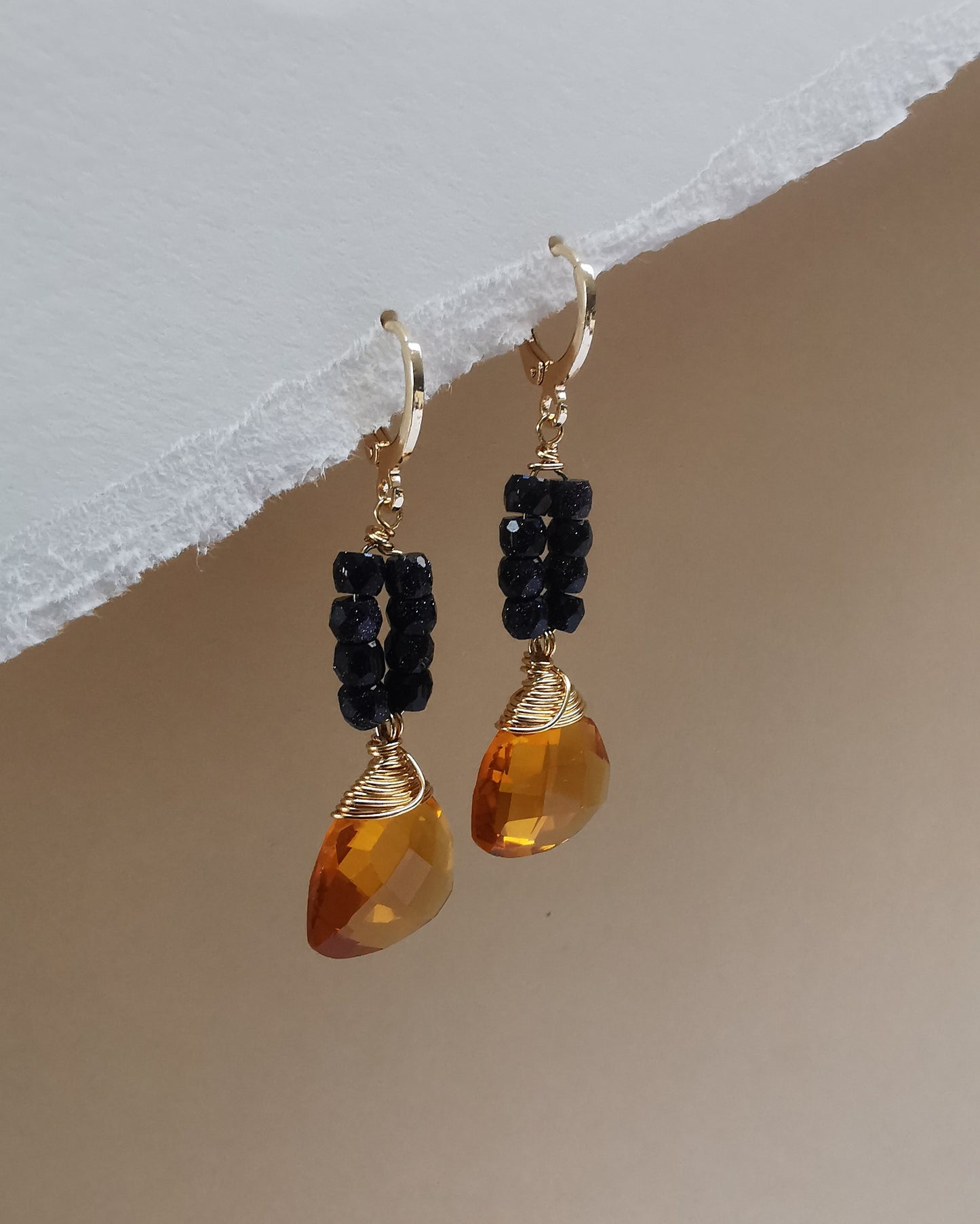 Citrine Trillion Earrings with Midnight Sandstone