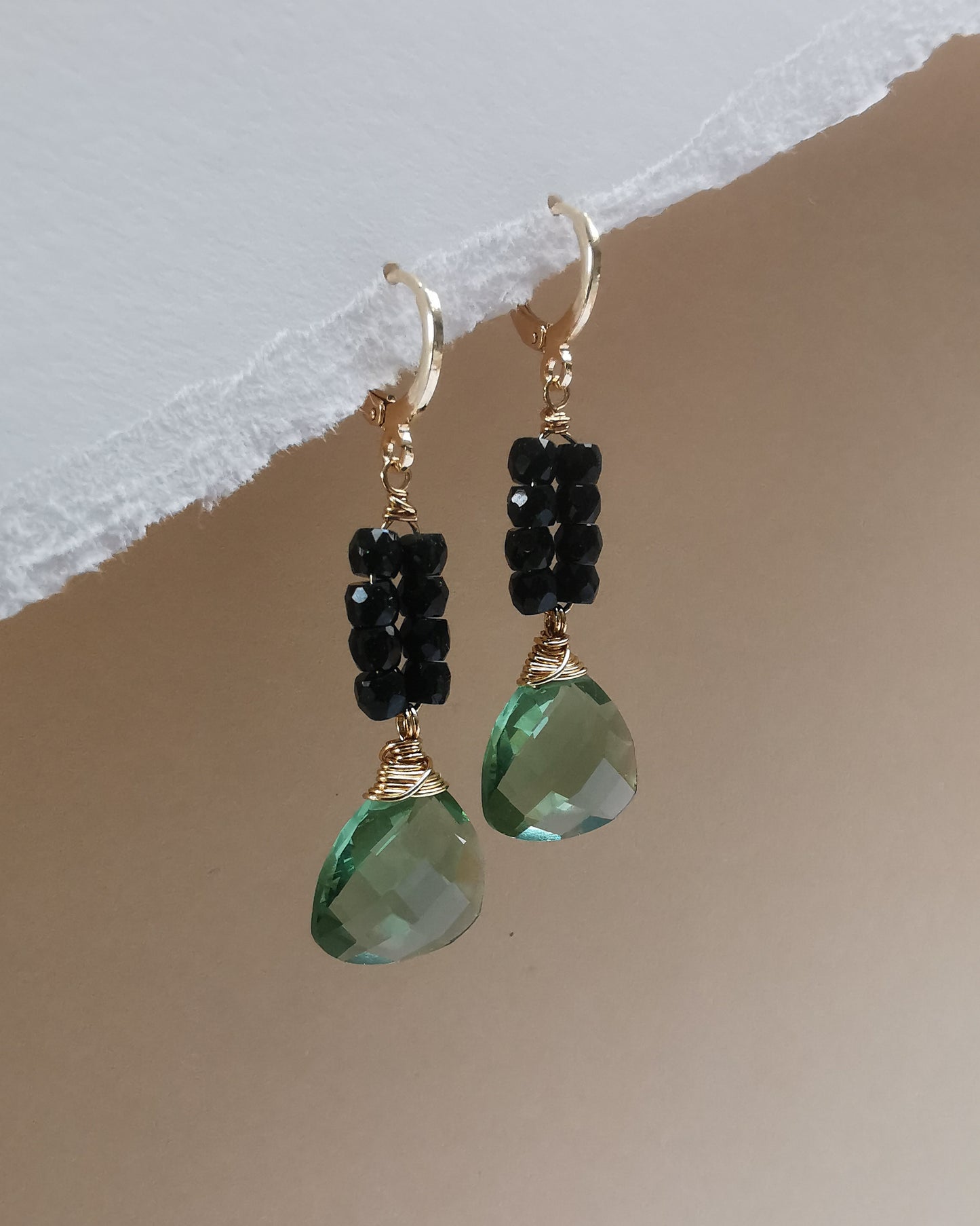 Green Amethyst Trillion Earrings with Deep Green Sandstone