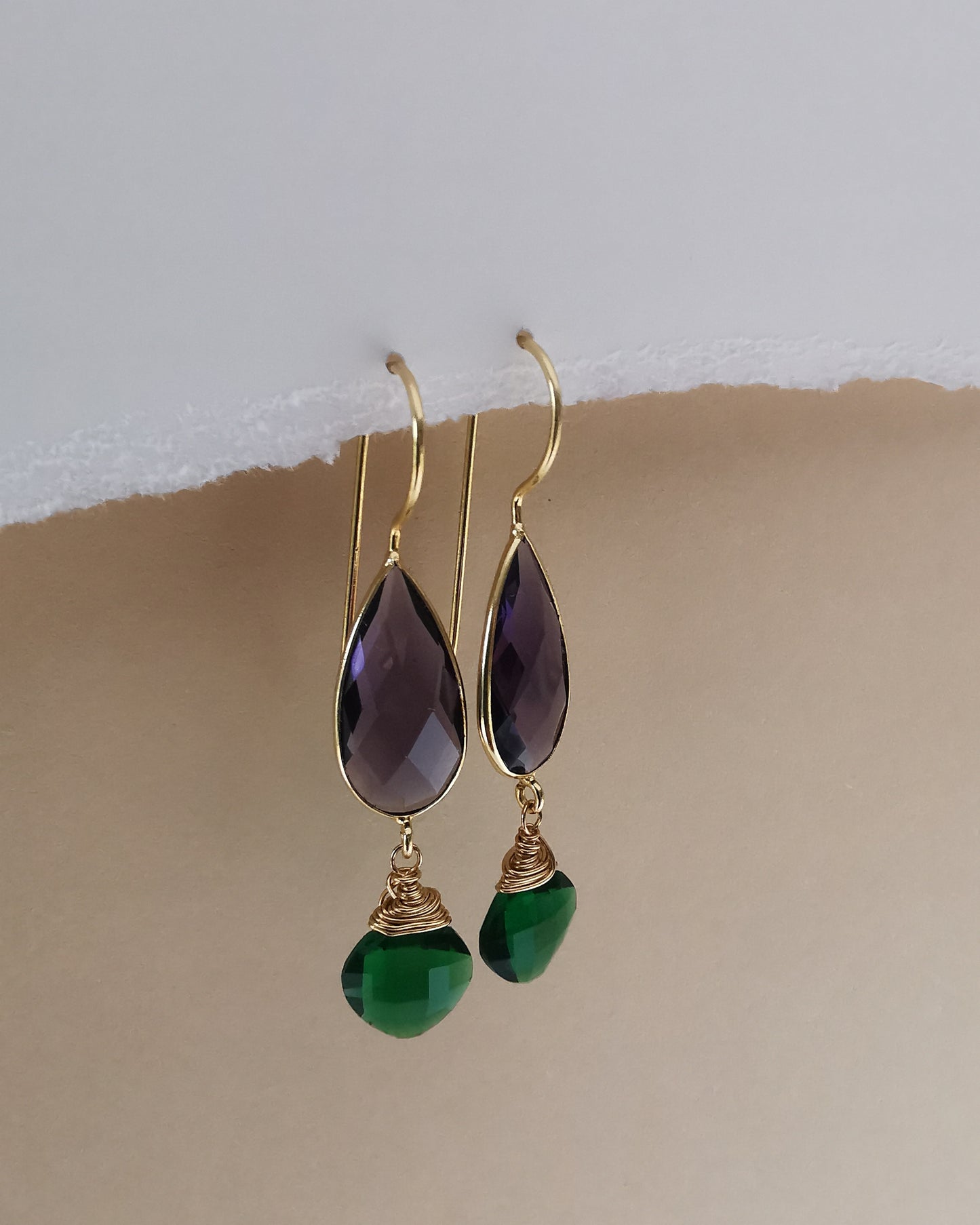 Amethyst Teardrop Earrings with Emerald Quartz