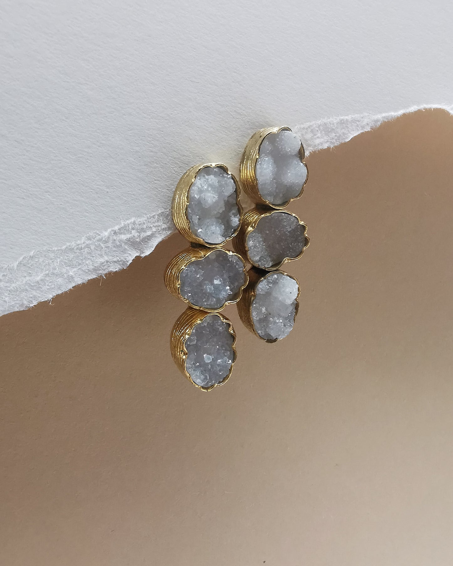 White Druzy Statement Stud Earrings