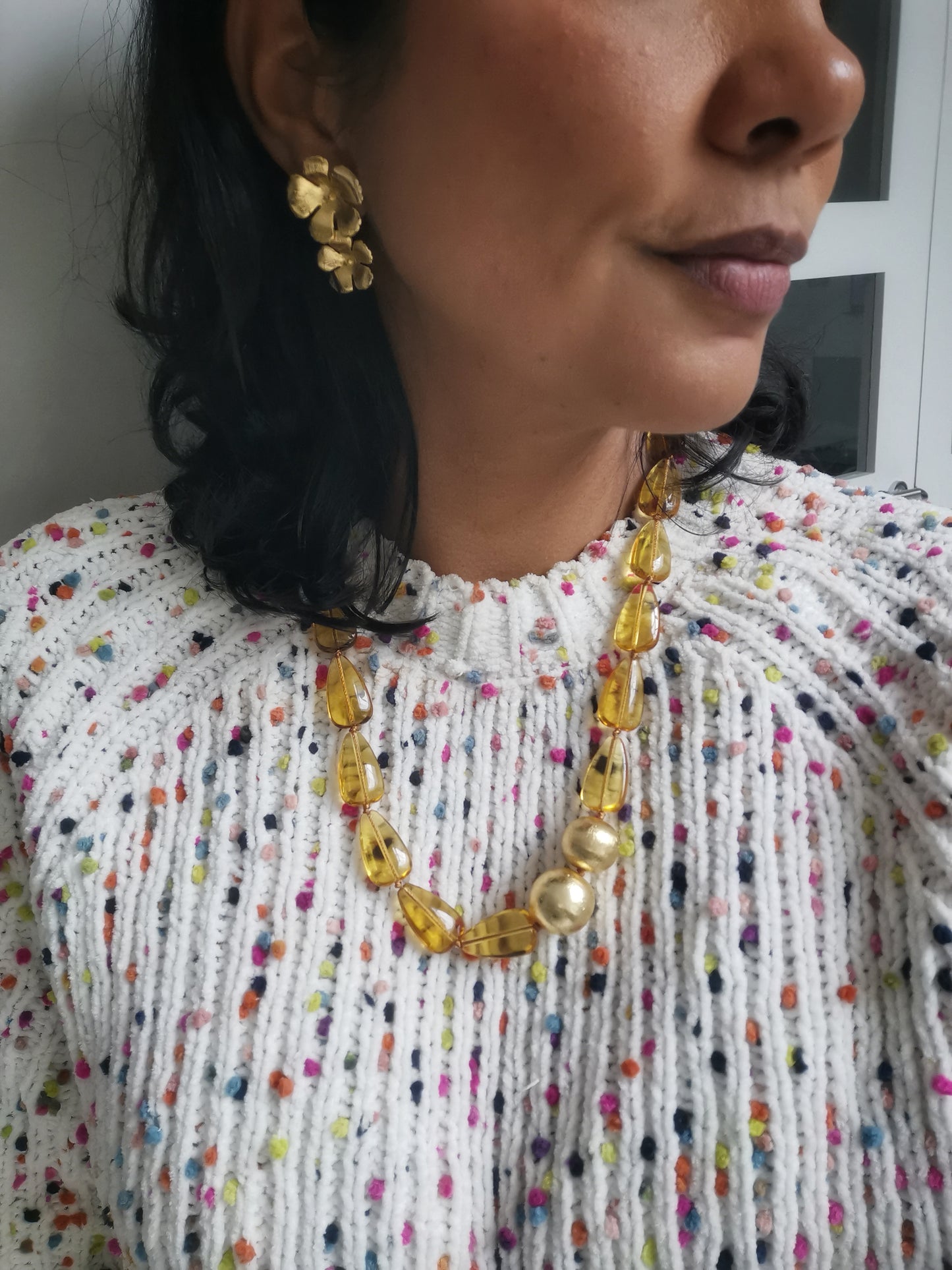 Yellow Crystal Statement Necklace.