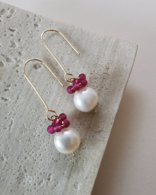 AURA - Hot Pink Cubic Zirconia Pearl Earrings.