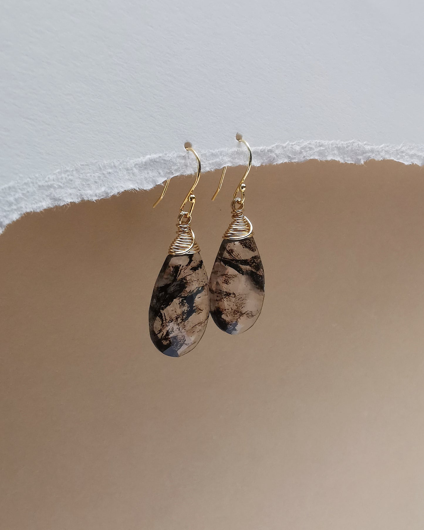 Black Infused Quartz Teardrop Earrings