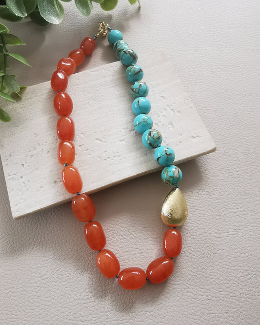 Mismatched Orange and Turquoise Statement Necklace