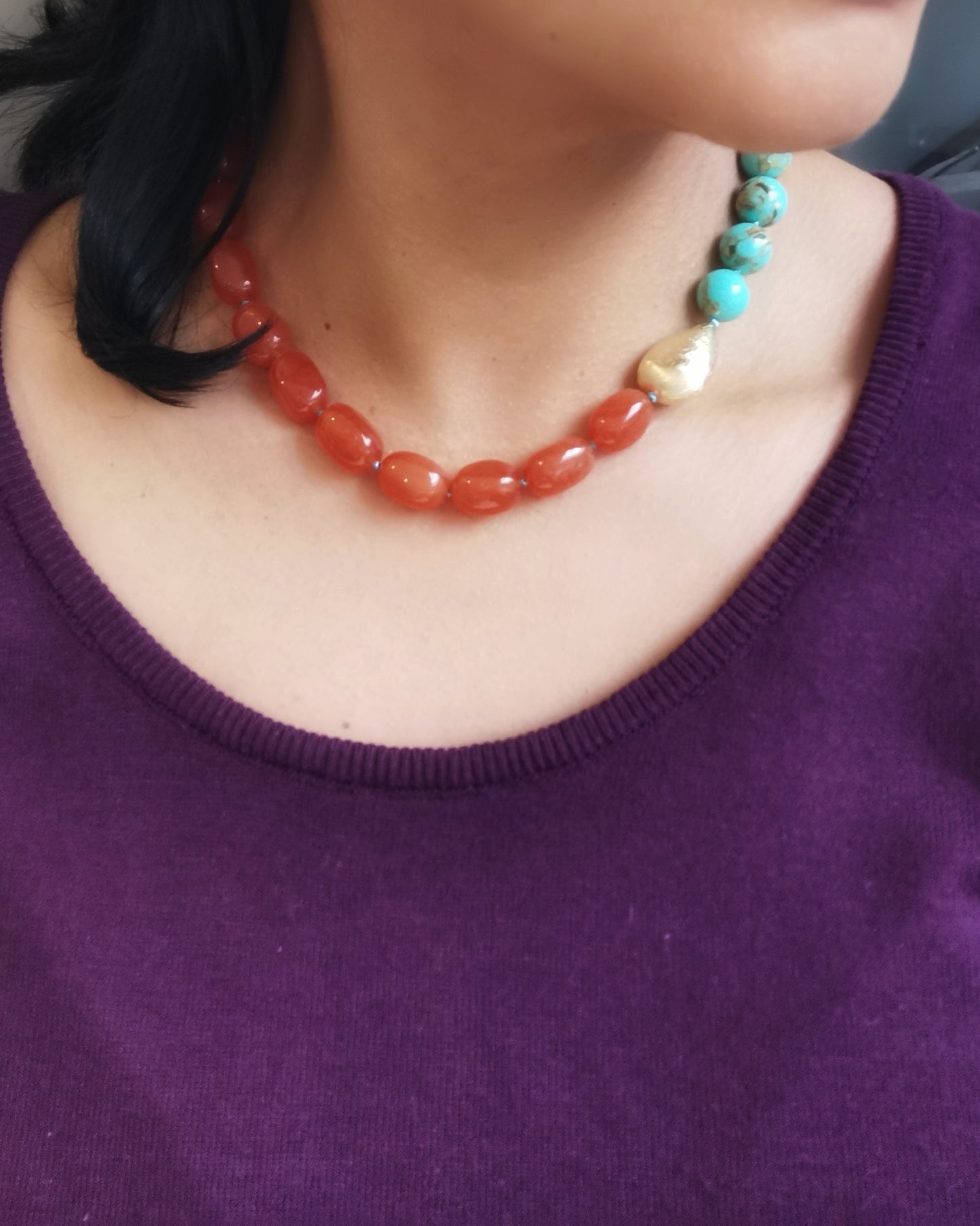 Mismatched Orange and Turquoise Statement Necklace