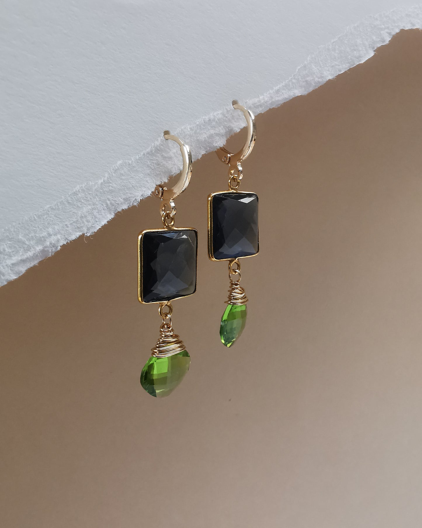 Blue Iolite and Peridot Drop Earrings