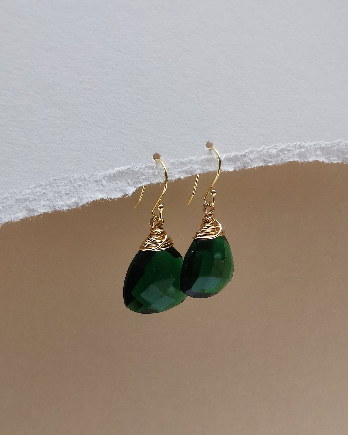 Emerald Quartz Trillion Gemstone Earrings