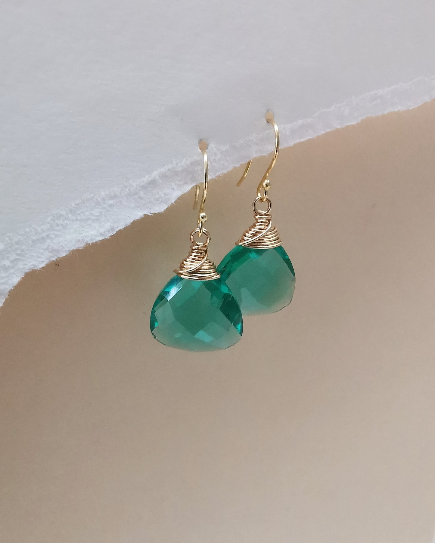 Green Caribbean Iolite Trillion Gemstone Earrings