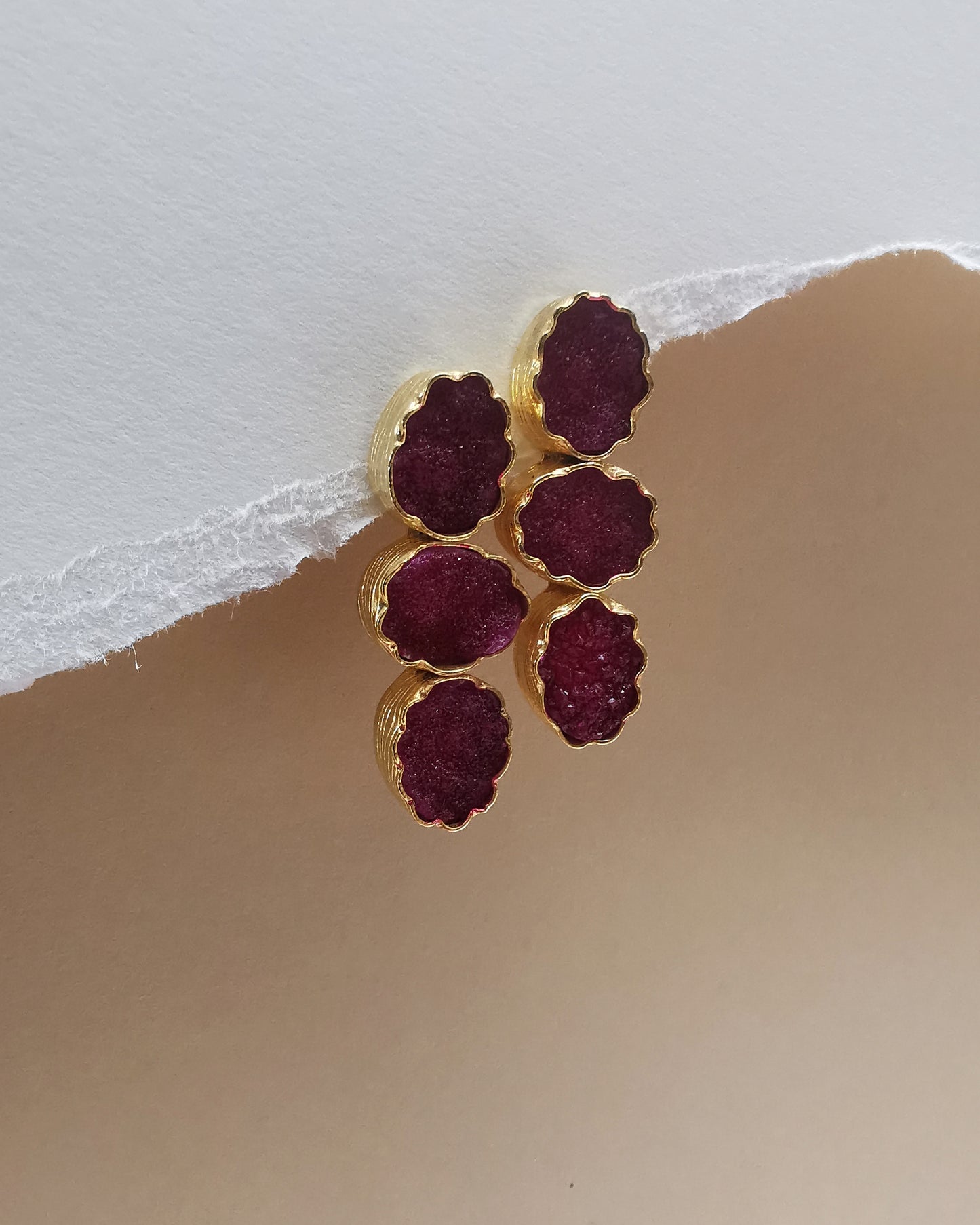 Burgundy Druzy Statement Stud Earrings
