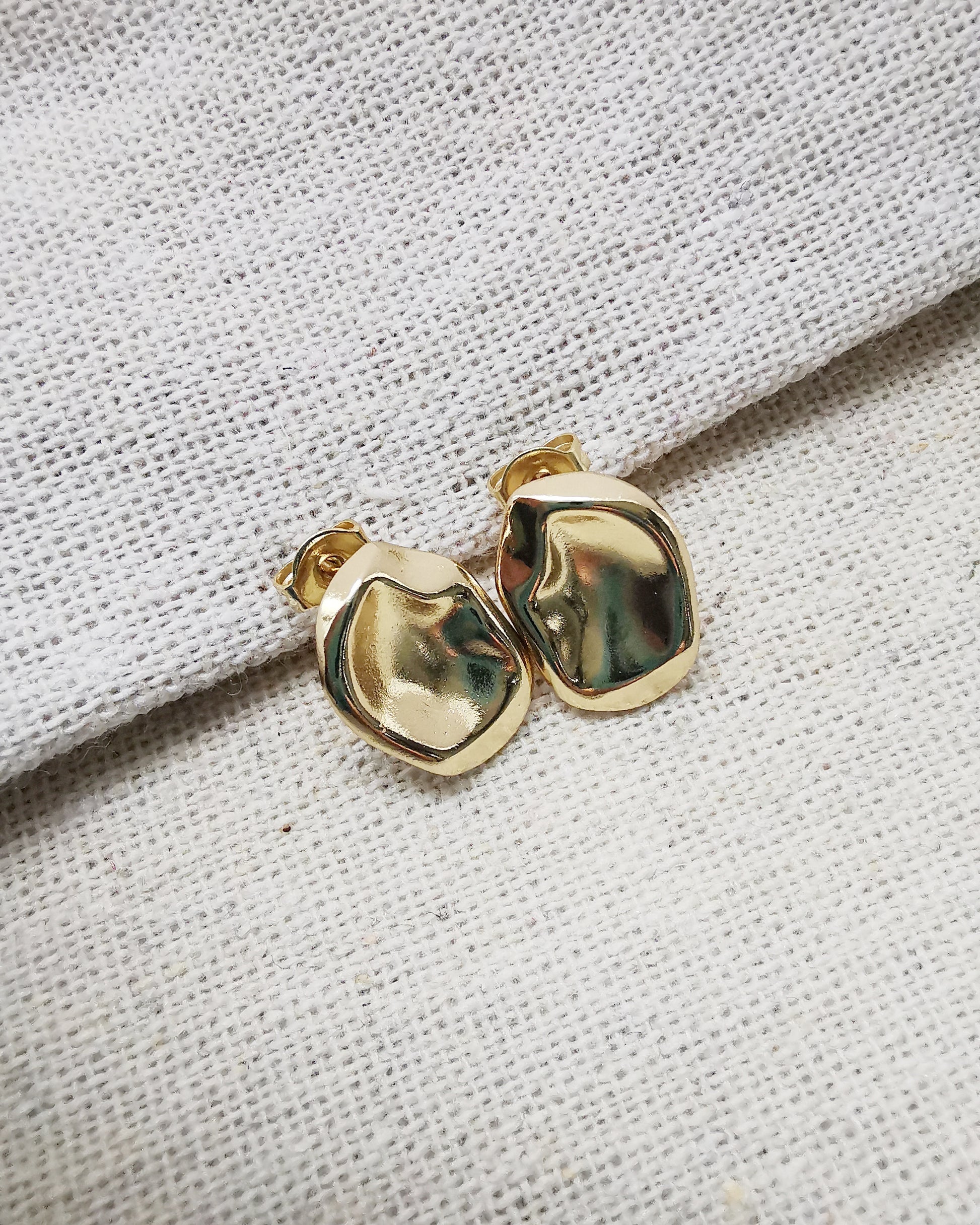 Irregular Round Gold Button Earrings. - Vinta Shop