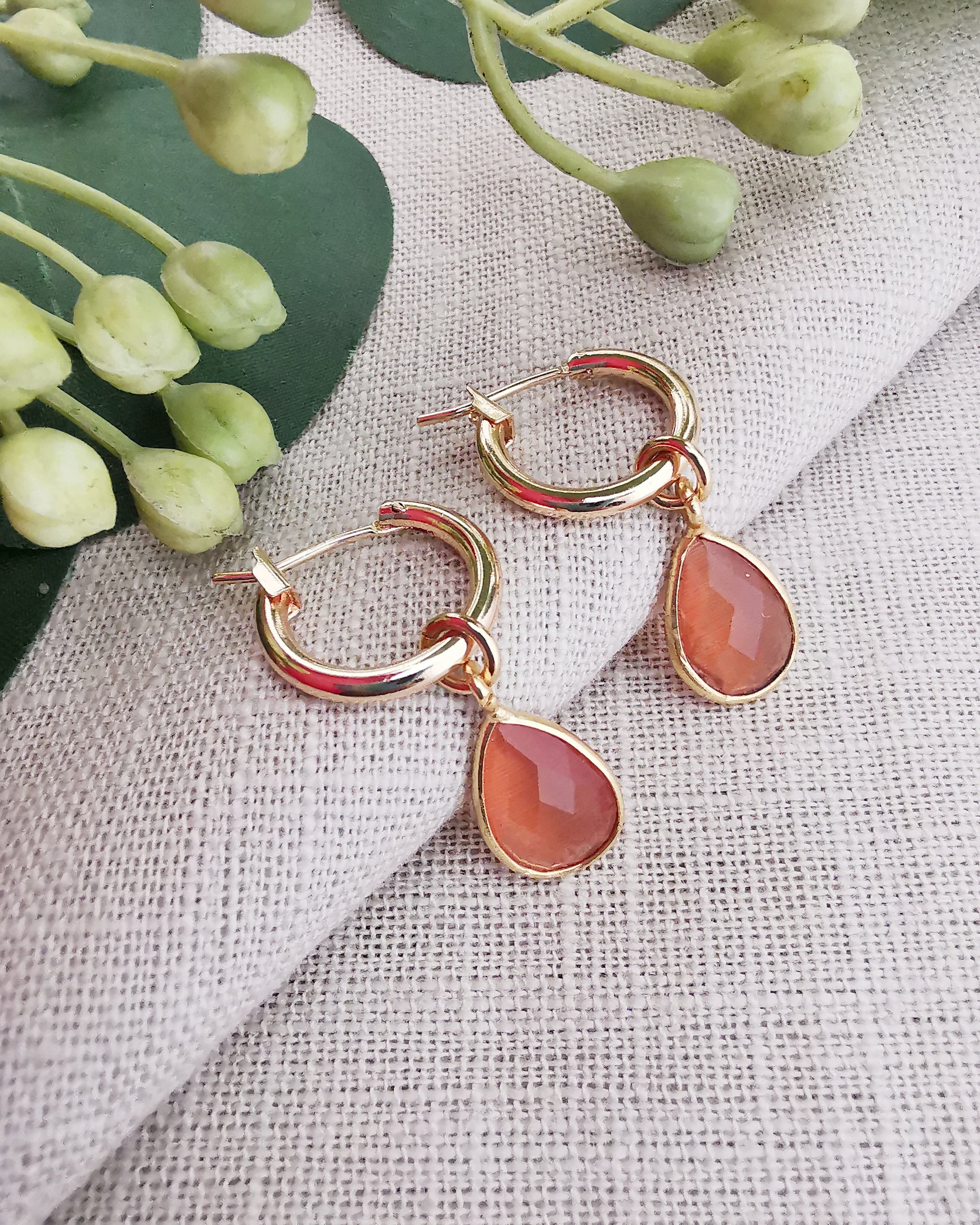 Detachable Carnelian Hoop Earrings -JULY BIRTHSTONE- - Vinta Shop