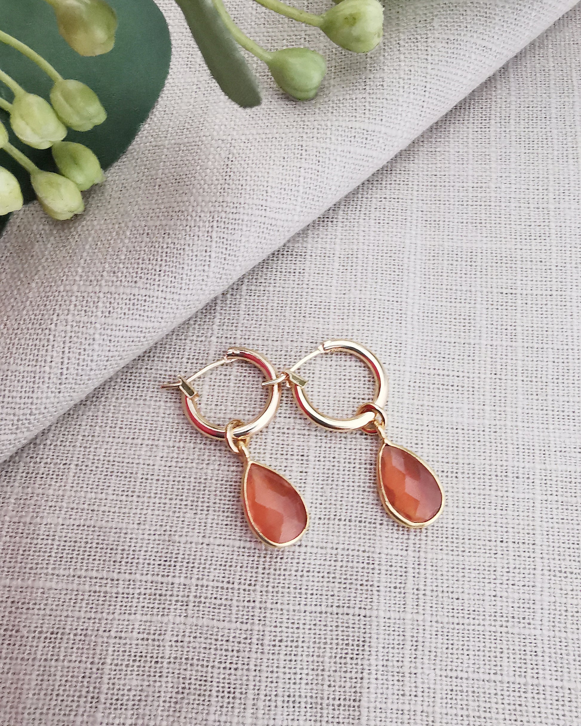 Detachable Carnelian Hoop Earrings -JULY BIRTHSTONE- - Vinta Shop