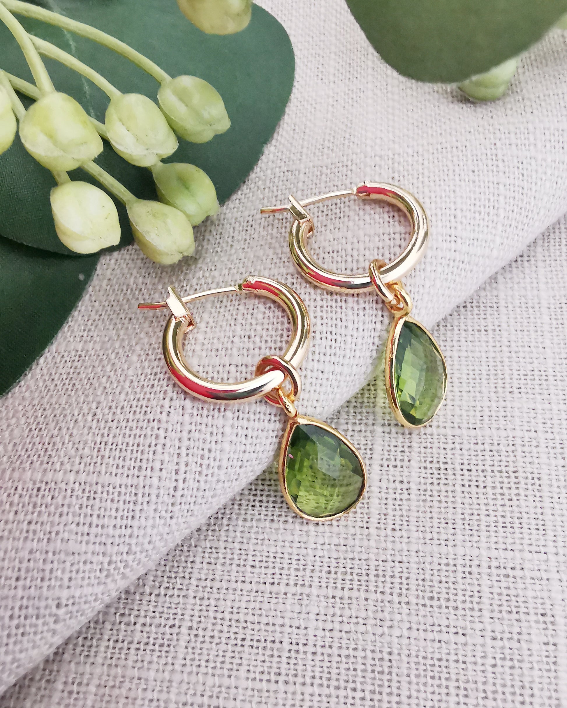 Detachable Peridot Hoop Earrings -AUGUST BIRTHSTONE- - Vinta Shop