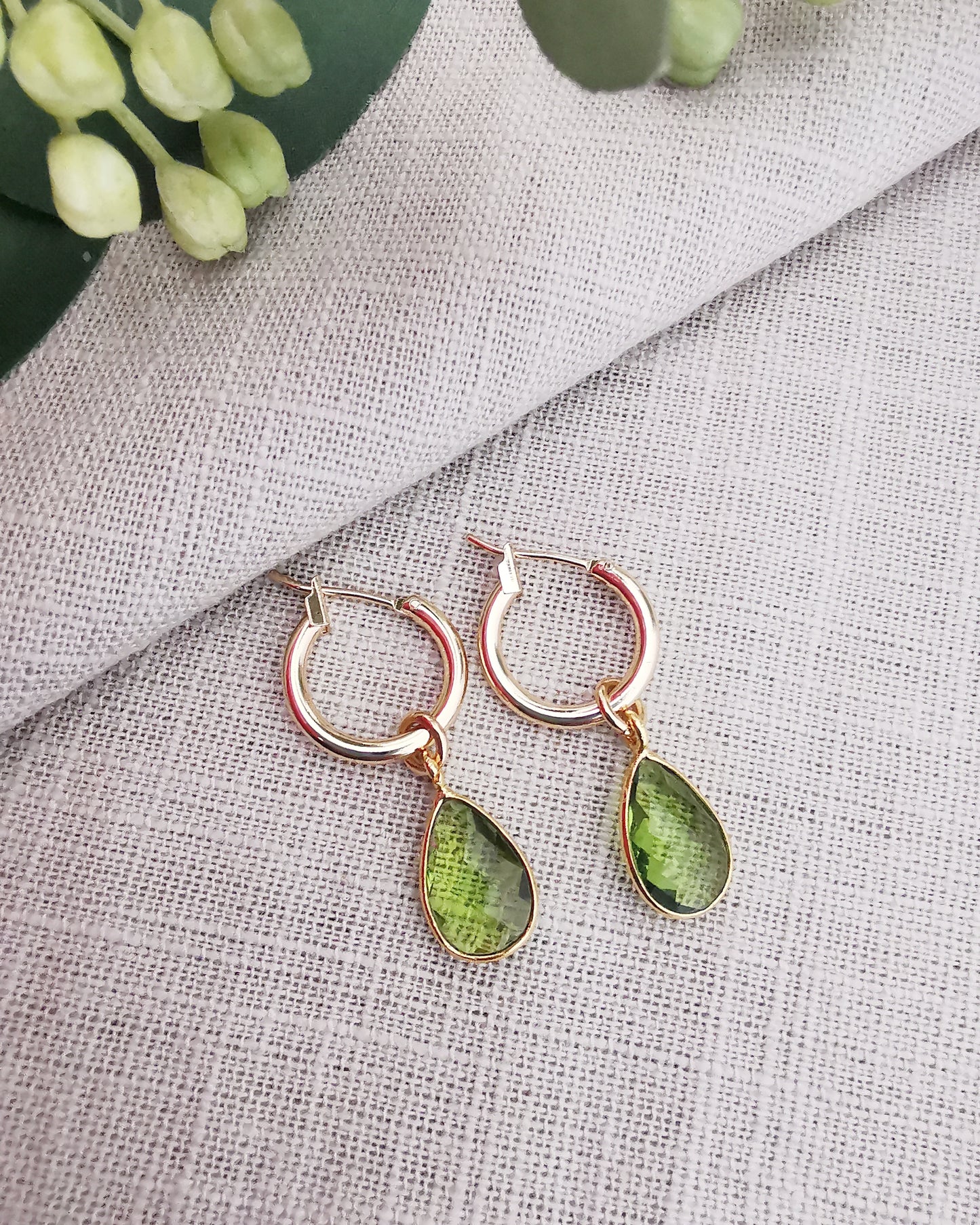 Detachable Peridot Hoop Earrings -AUGUST BIRTHSTONE- - Vinta Shop
