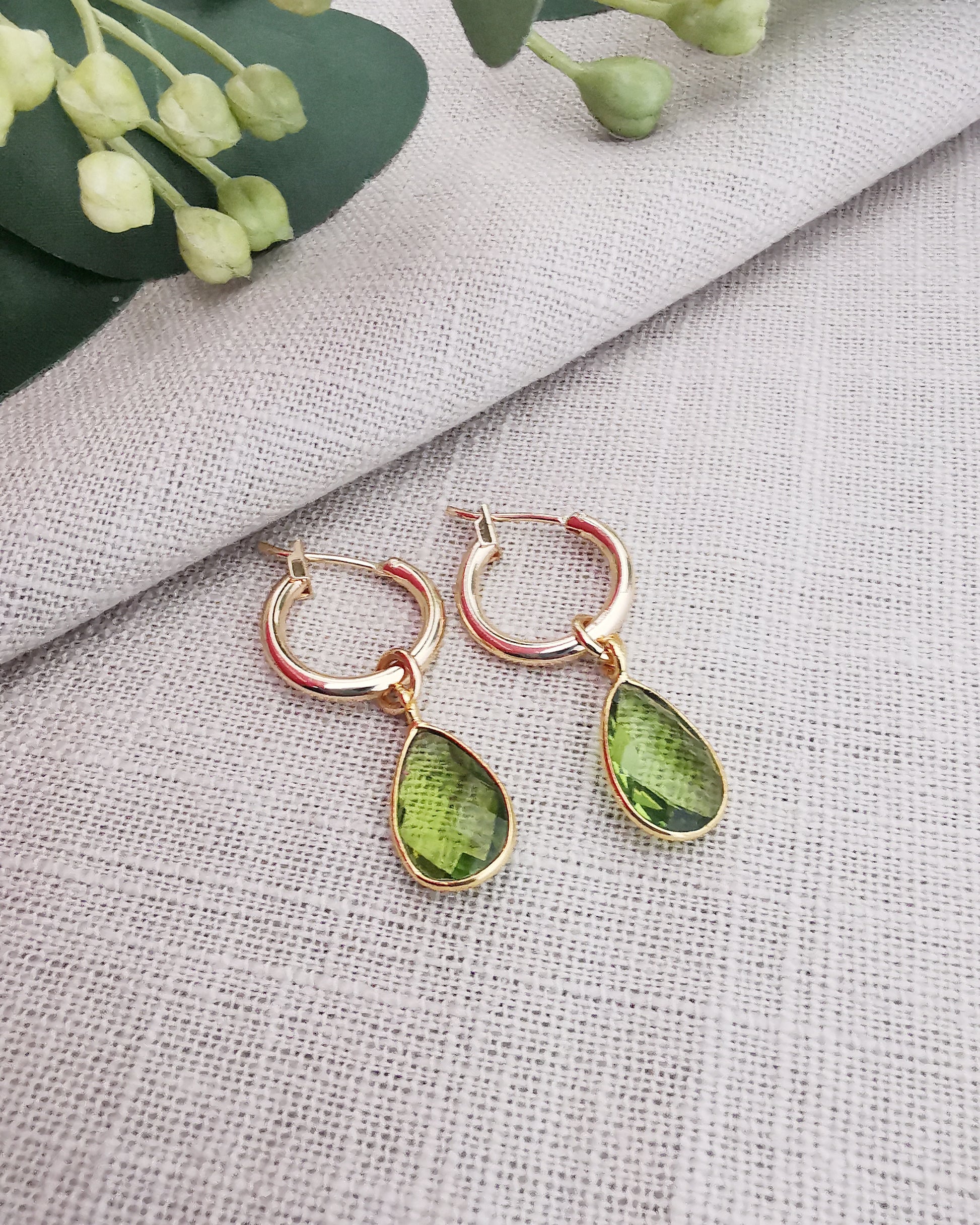 Detachable Peridot Hoop Earrings -AUGUST BIRTHSTONE- - Vinta Shop