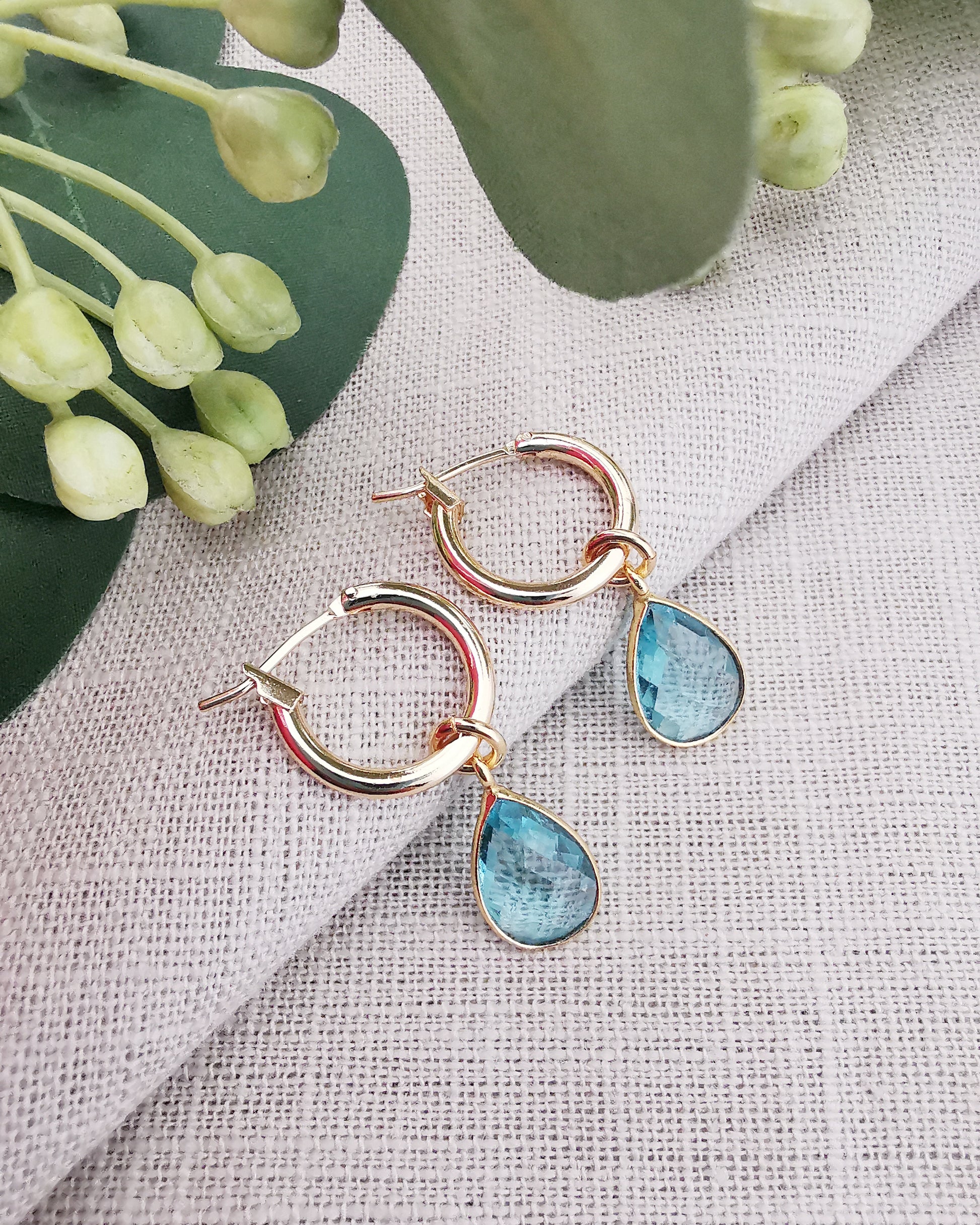 Detachable Blue Topaz Hoop Earrings -DECEMBER BIRTHSTONE- - Vinta Shop