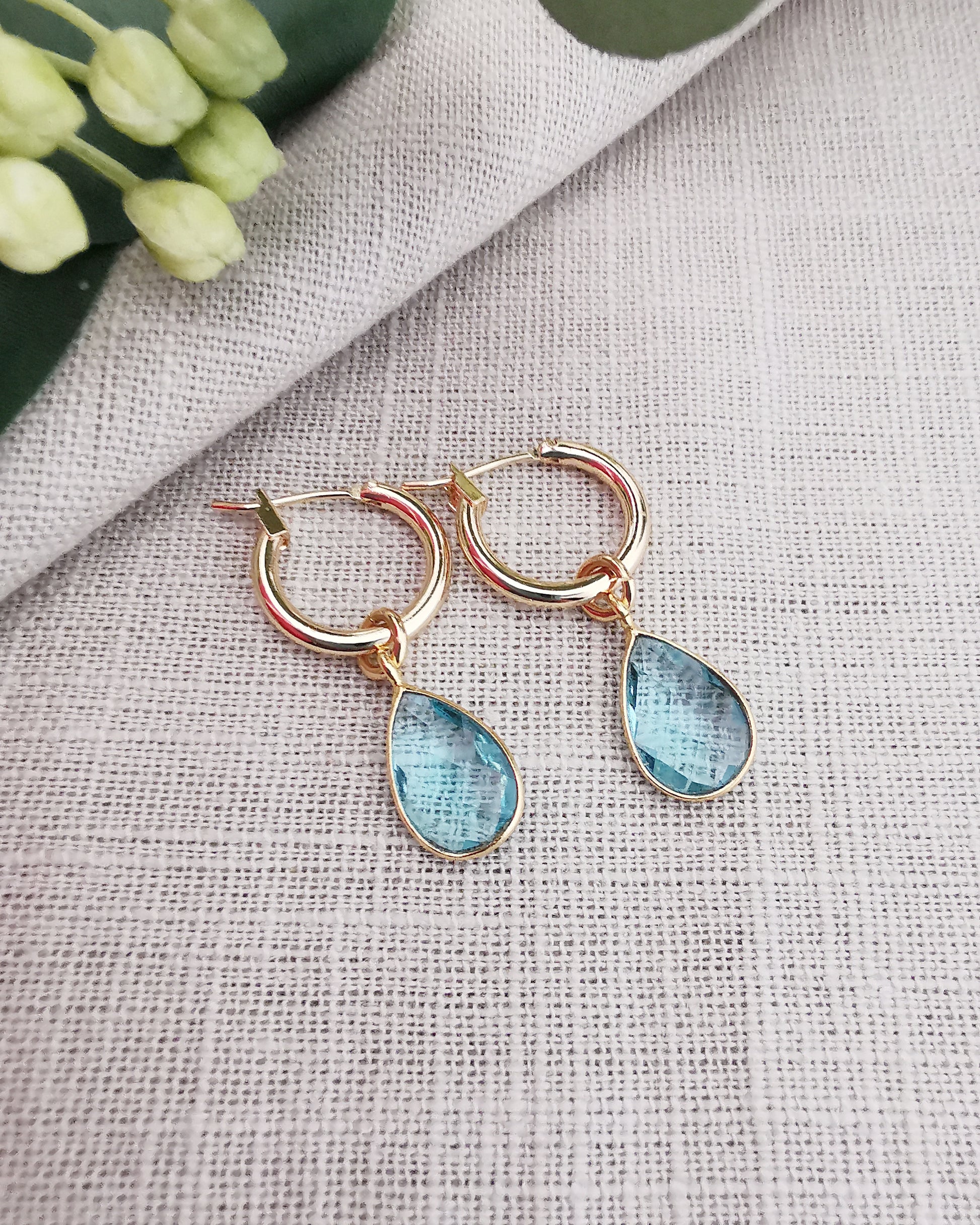 Detachable Blue Topaz Hoop Earrings -DECEMBER BIRTHSTONE- - Vinta Shop