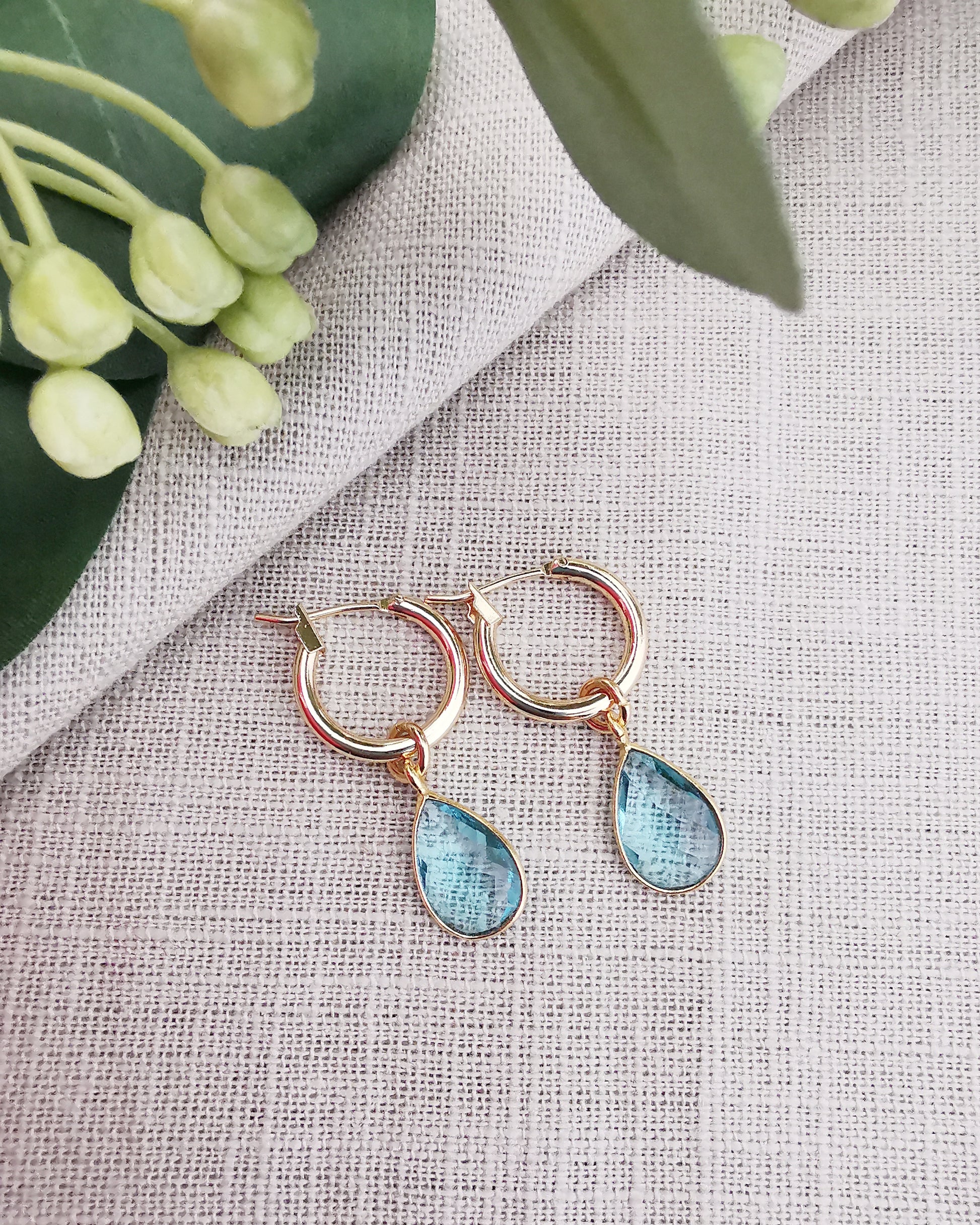 Detachable Blue Topaz Hoop Earrings -DECEMBER BIRTHSTONE- - Vinta Shop