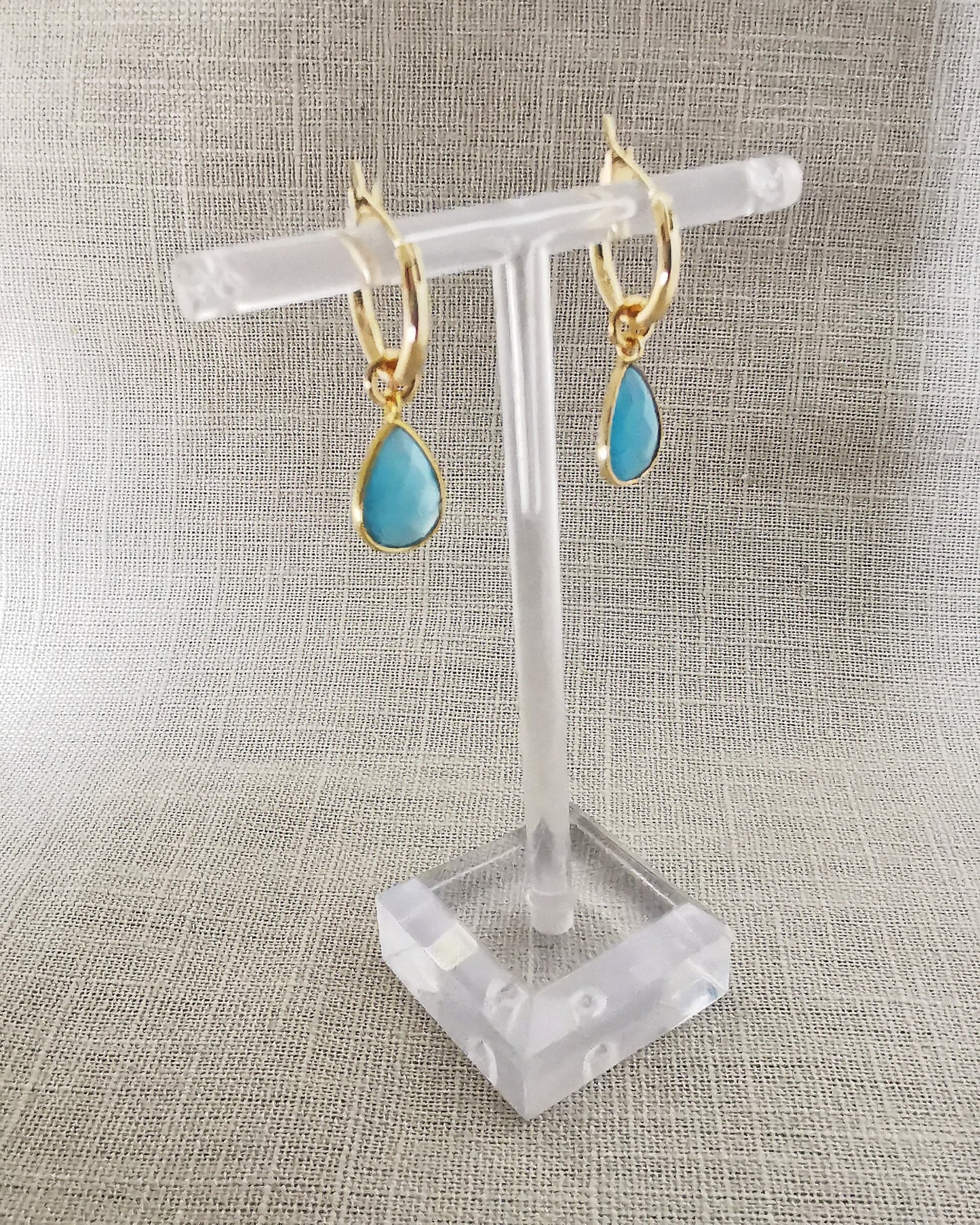 Detachable Aqua Blue Monalisa Hoop Earrings -MARCH BIRTHSTONE- - Vinta Shop